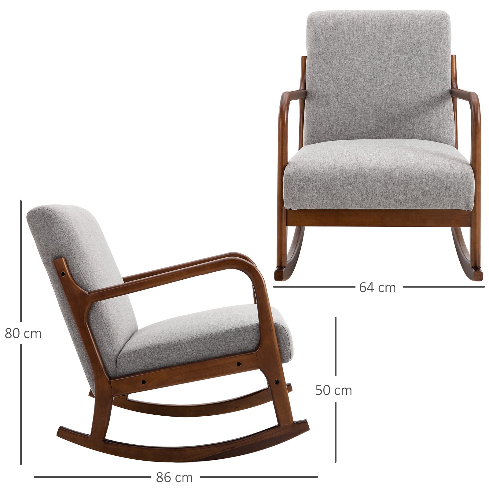 EasyComfort Schommelstoel gestoffeerd vintage eucalyptushout & linnen 64x86x80 cm