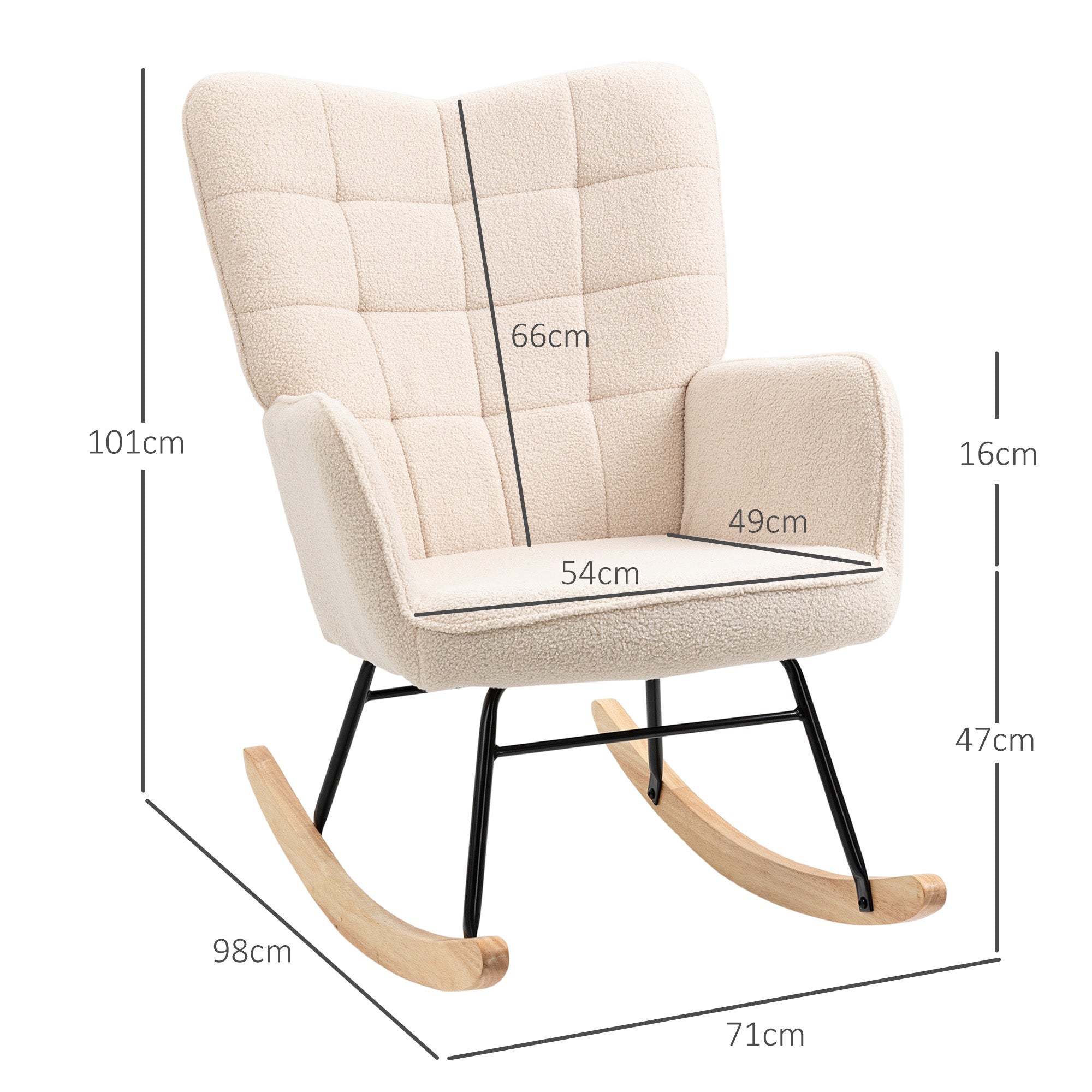 EasyComfort Poltrona a Dondolo Imbottita in Legno e Acciaio per Soggiorno e Camera da Letto, 71x98x101 cm, Beige