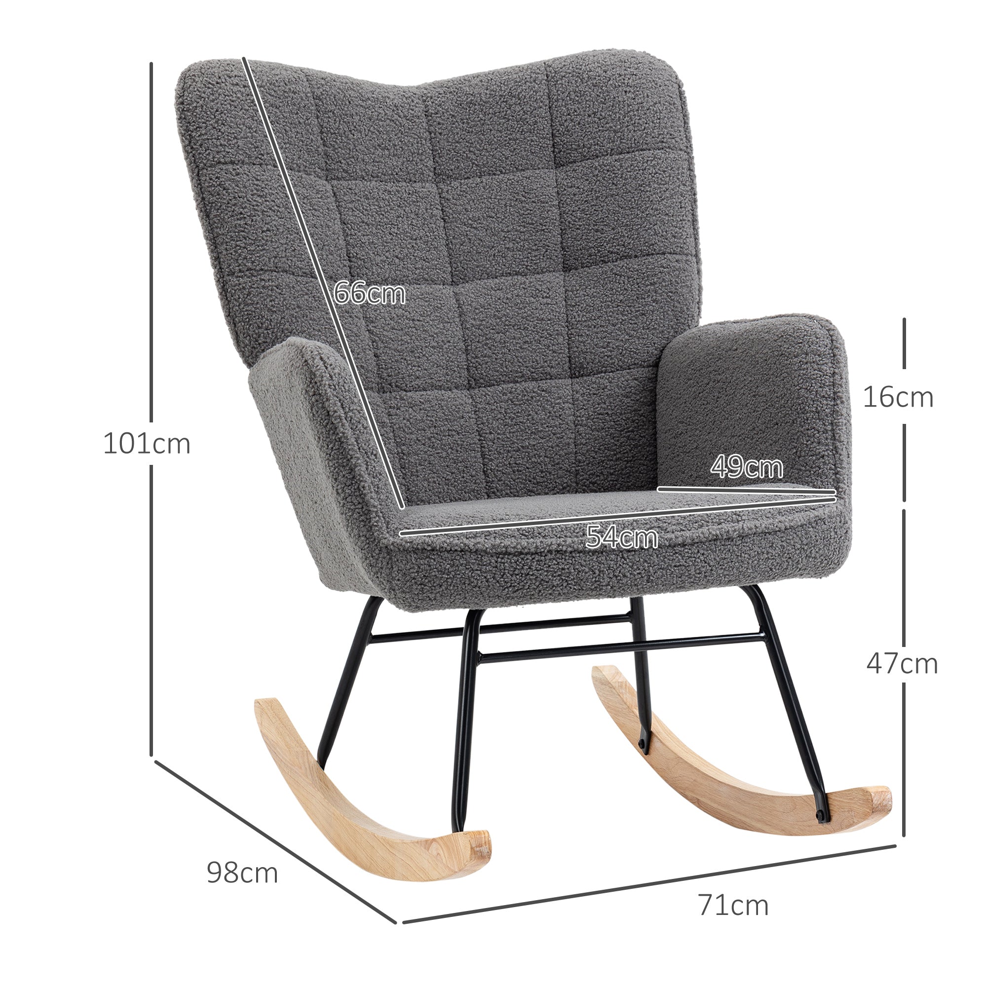 EasyComfort Poltrona a Dondolo Imbottita in Legno e Acciaio per Soggiorno e Camera da Letto, 71x98x101 cm, Grigio Scuro