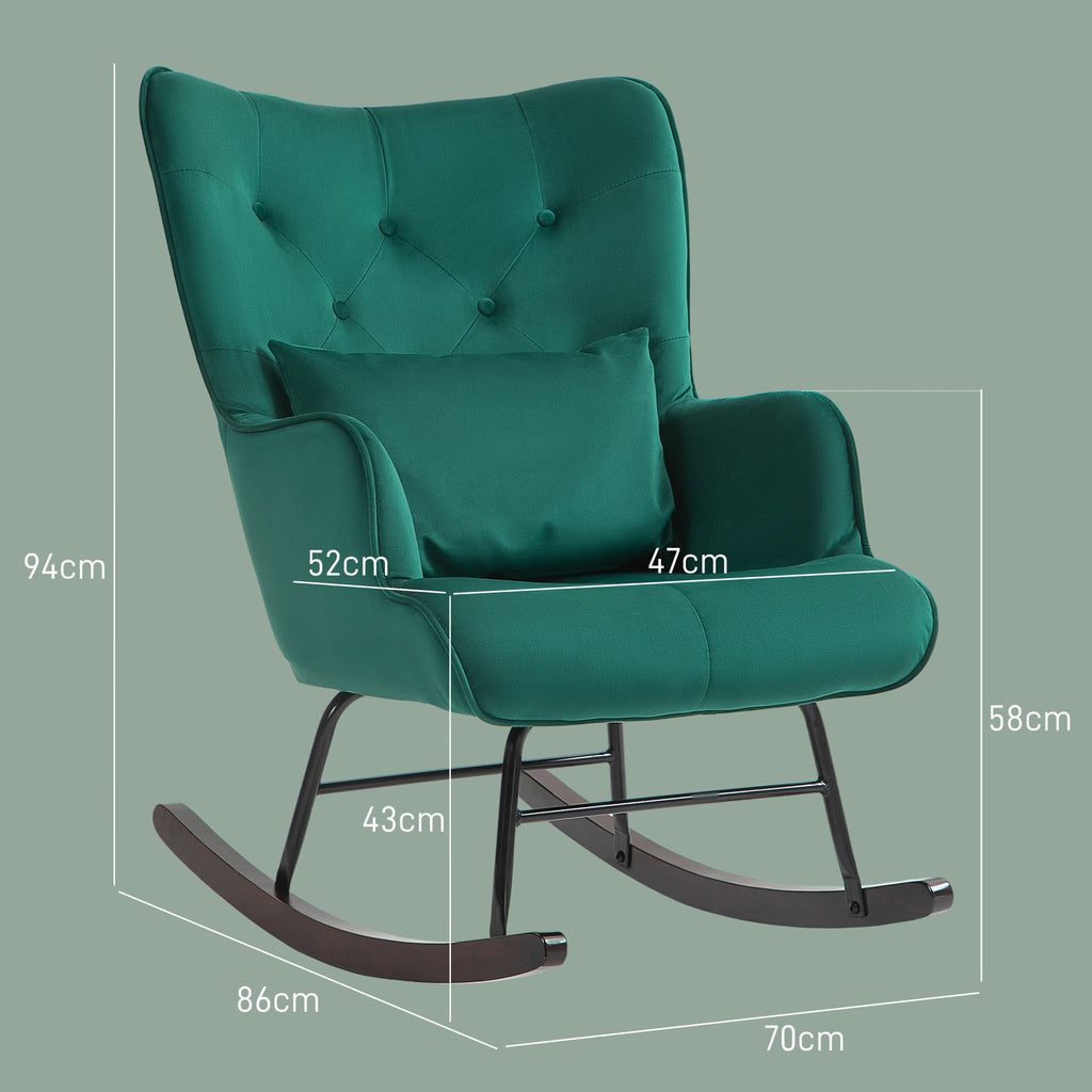 EasyComfort Fauteuil schommelstoel fluweel hoge rug met kussen, groen