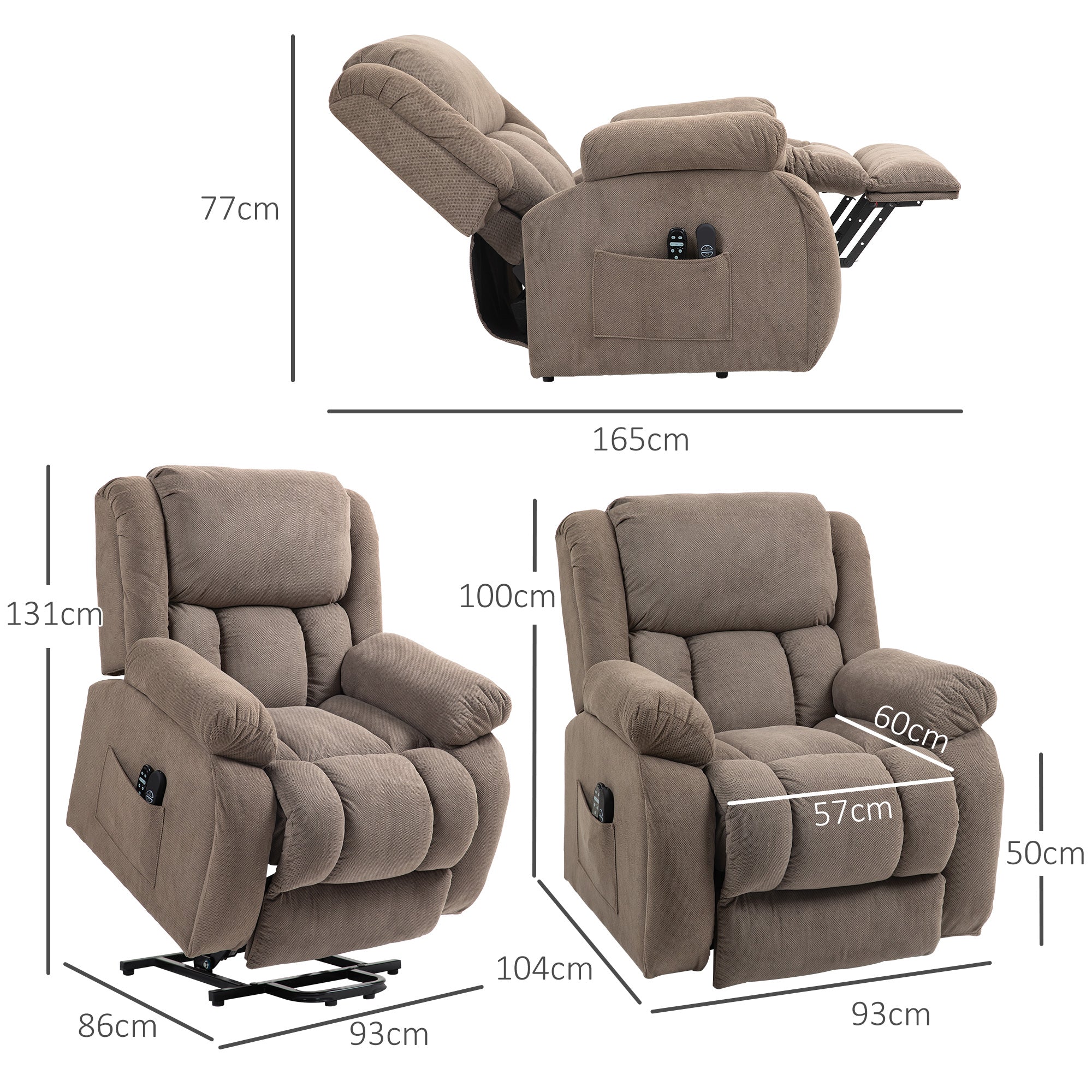 EasyComfort Relaxfauteuil met massage en heffunctie, lichtbruin