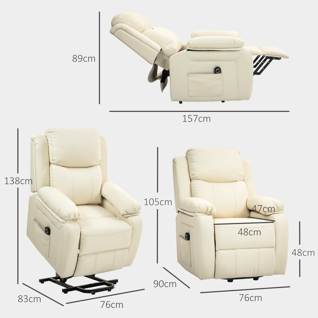 EasyComfort Poltrona Alzapersona Reclinabile a 160° with Poggiapiedi e Telecomando, in Pelle PU e Acciaio, 76x90x105 cm, Crema