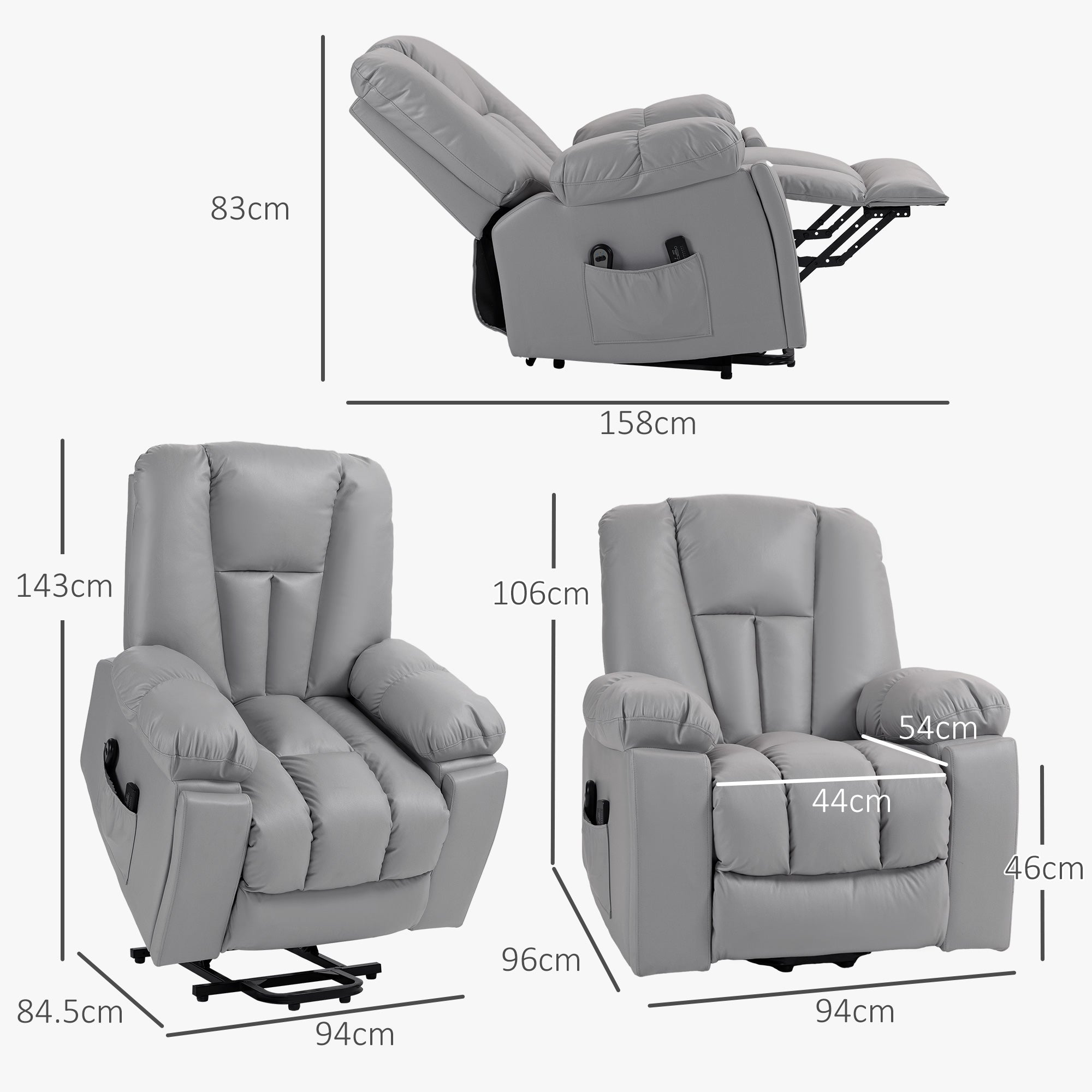 EasyComfort Opsta- en relaxfauteuil 8-punts massage, microvezel, 94x96x106 cm