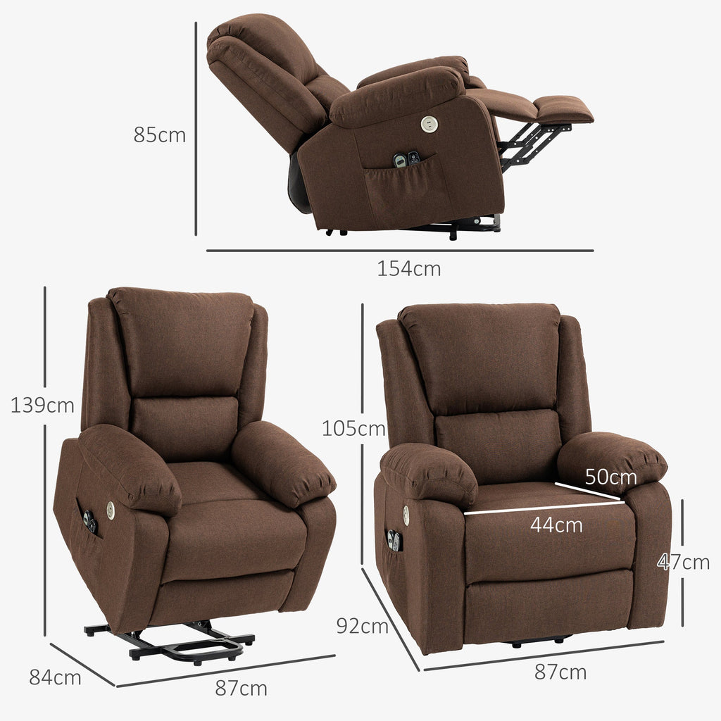 EasyComfort Poltrona Alzapersona Reclinabile with Poggiapiedi, in Tessuto Effetto Lino, 87x92x105 cm, Caffè
