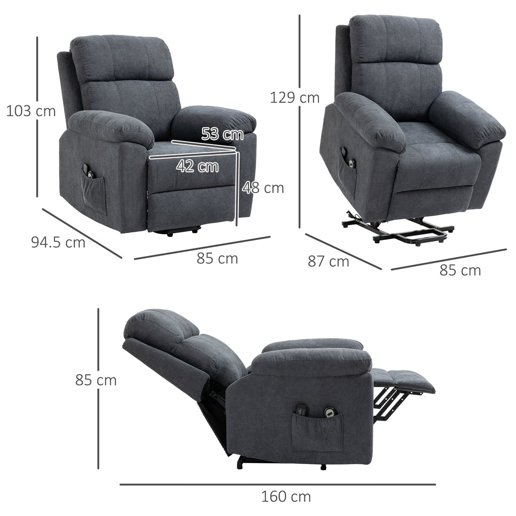 Easycomfort Poltrona Alzapersona Reclinabile fino a 135° with 8 Punti Massaggianti, Telecomando e Poggiapiedi 89x99x103 cm, Grigio