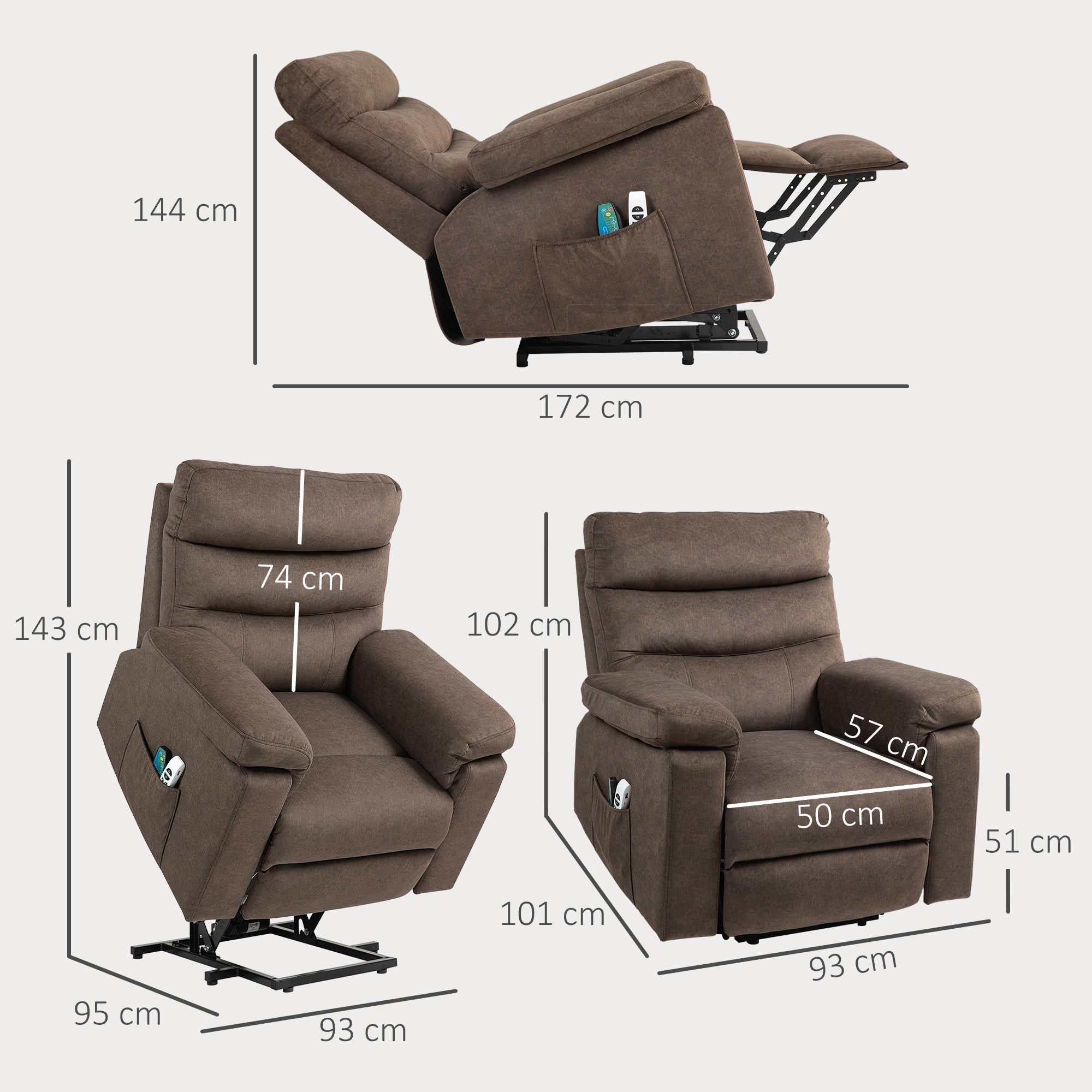 EasyComfort Dubbemotor sta-op relaxfauteuil met massage & verwarming, donkerbruin
