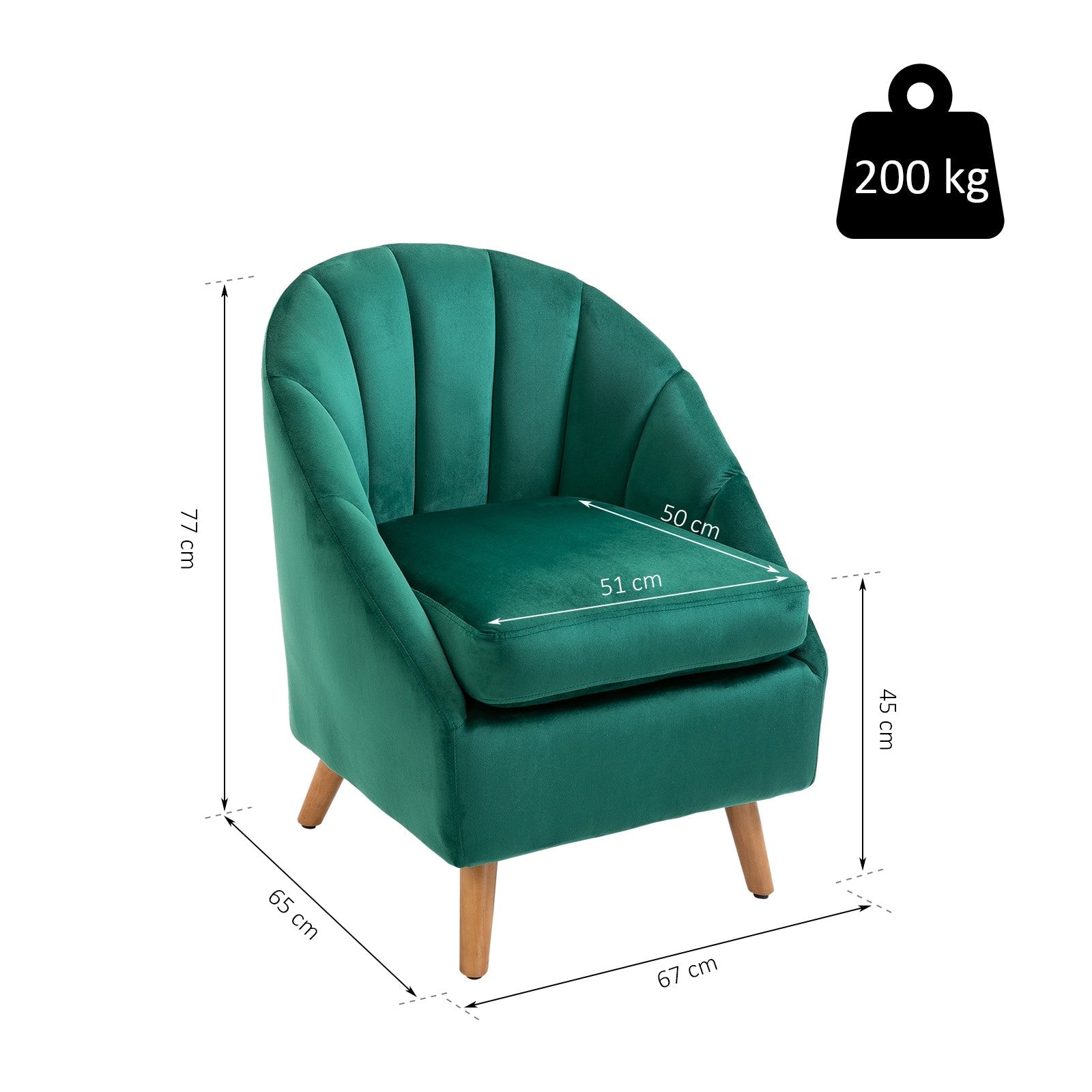 Easycomfort Poltrona da Camera da Letto e Salotto in Velluto Verde with Imbottitura Spessa e Solida Struttura in Legno (67x65x77cm)