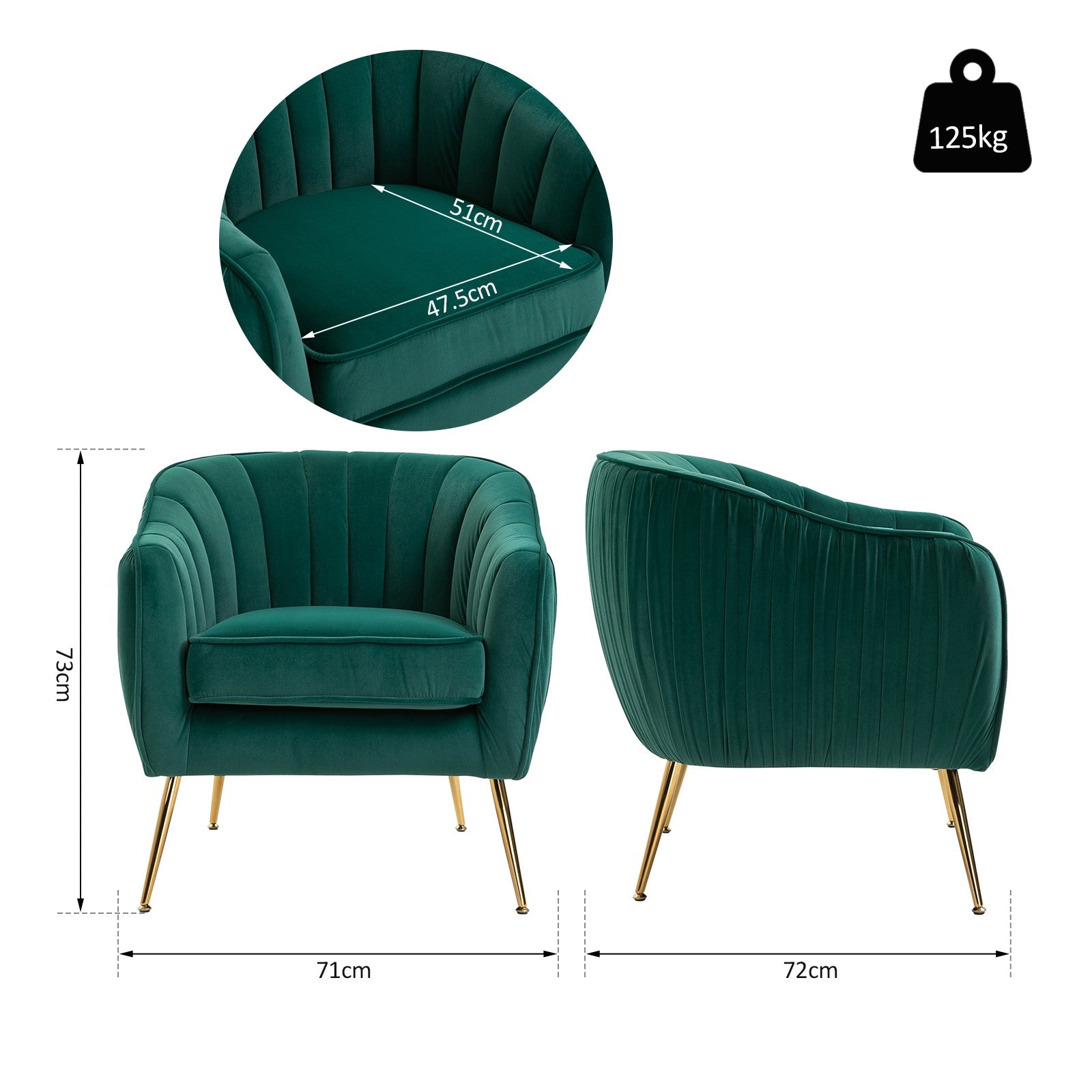Easycomfort Poltrona da Salotto Imbottita with Braccioli e Schienale, Design Moderno, Gambe in Metallo, 71x72x73 cm, Verde