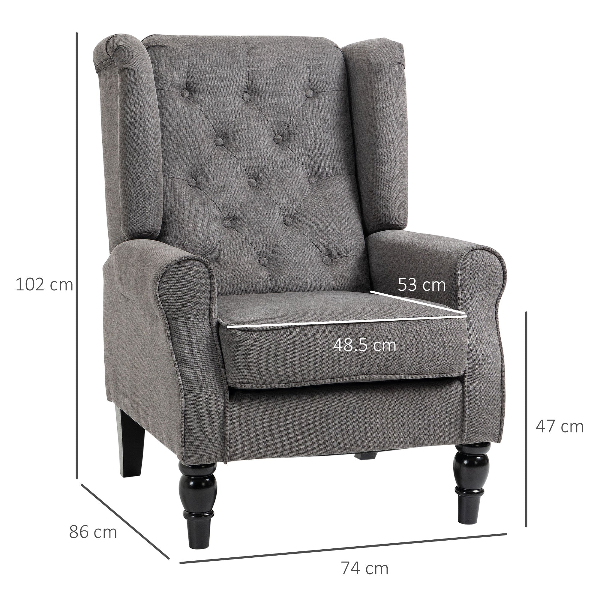 EasyComfort Franse-stijl fauteuil 74x86x102 cm, grijs
