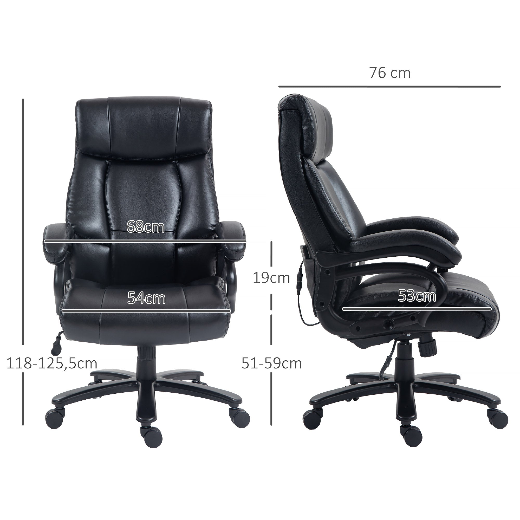 EasyComfort Bureaustoel met massage en verwarming, 2 massagepunten, zwart