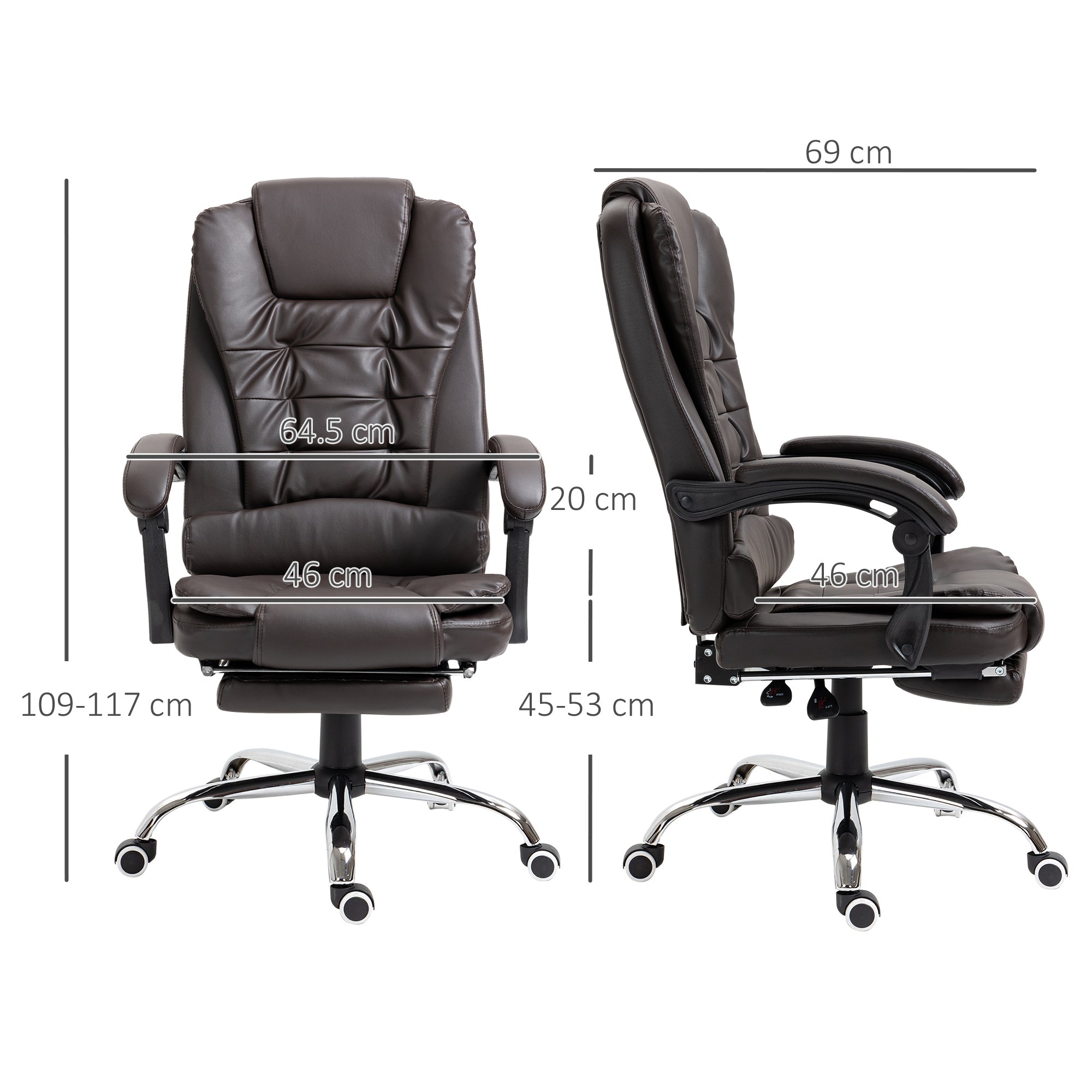 EasyComfort Presidentiële bureaustoel met voetensteun, 64.5x69x109-117 cm