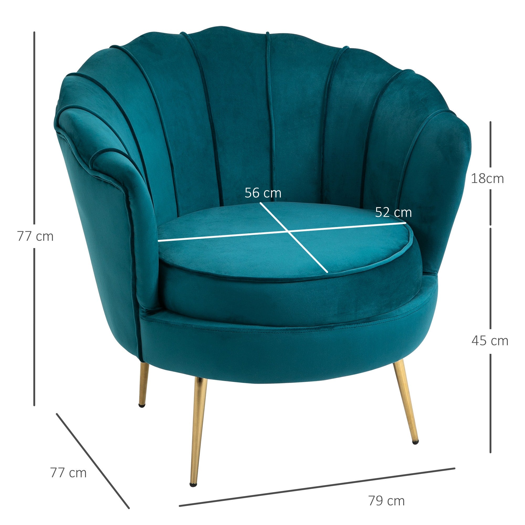 EasyComfort Fauteuil vintage design, velours petrolgroen 79x77x77 cm