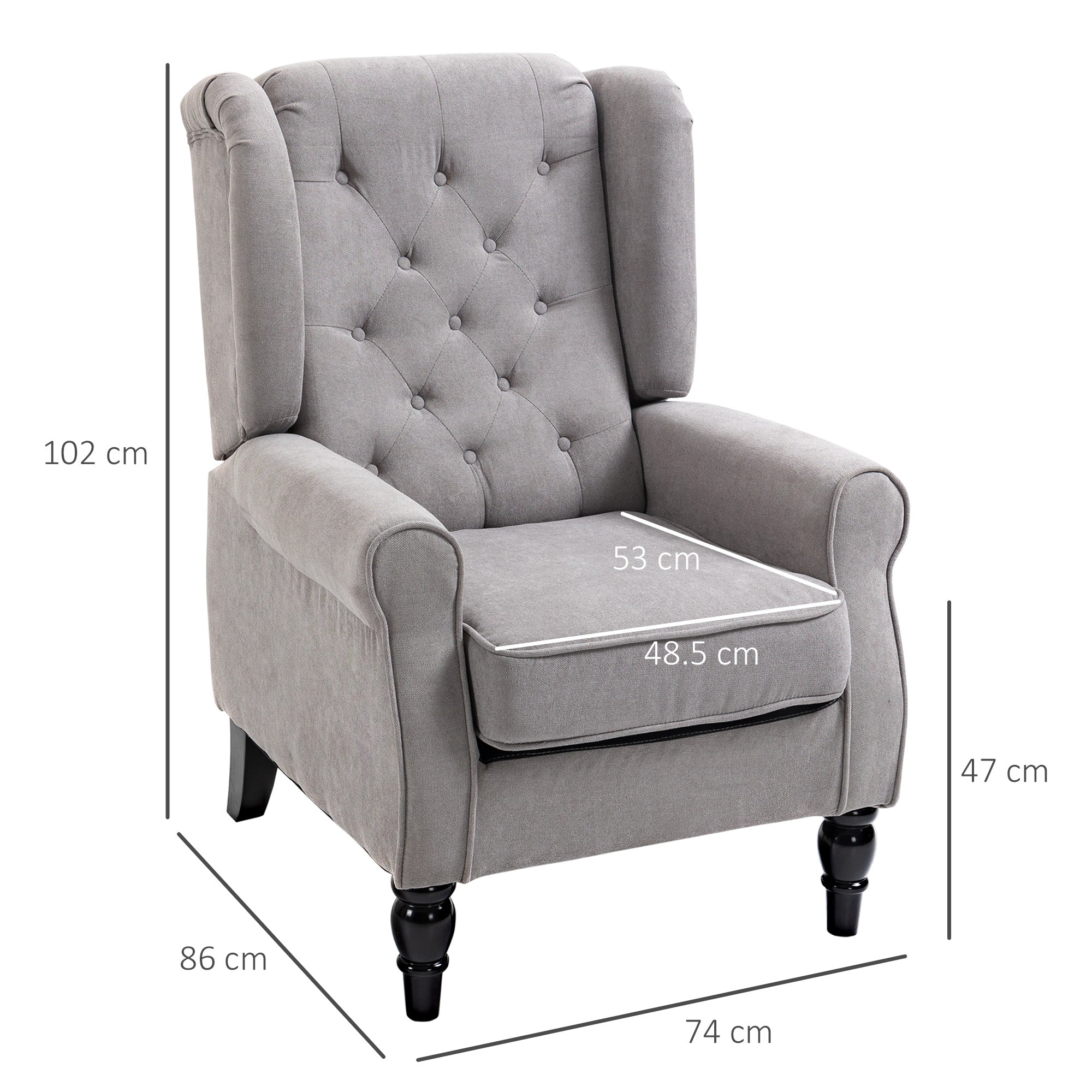 EasyComfort Grijze fauteuil in Franse stijl, brede zitting