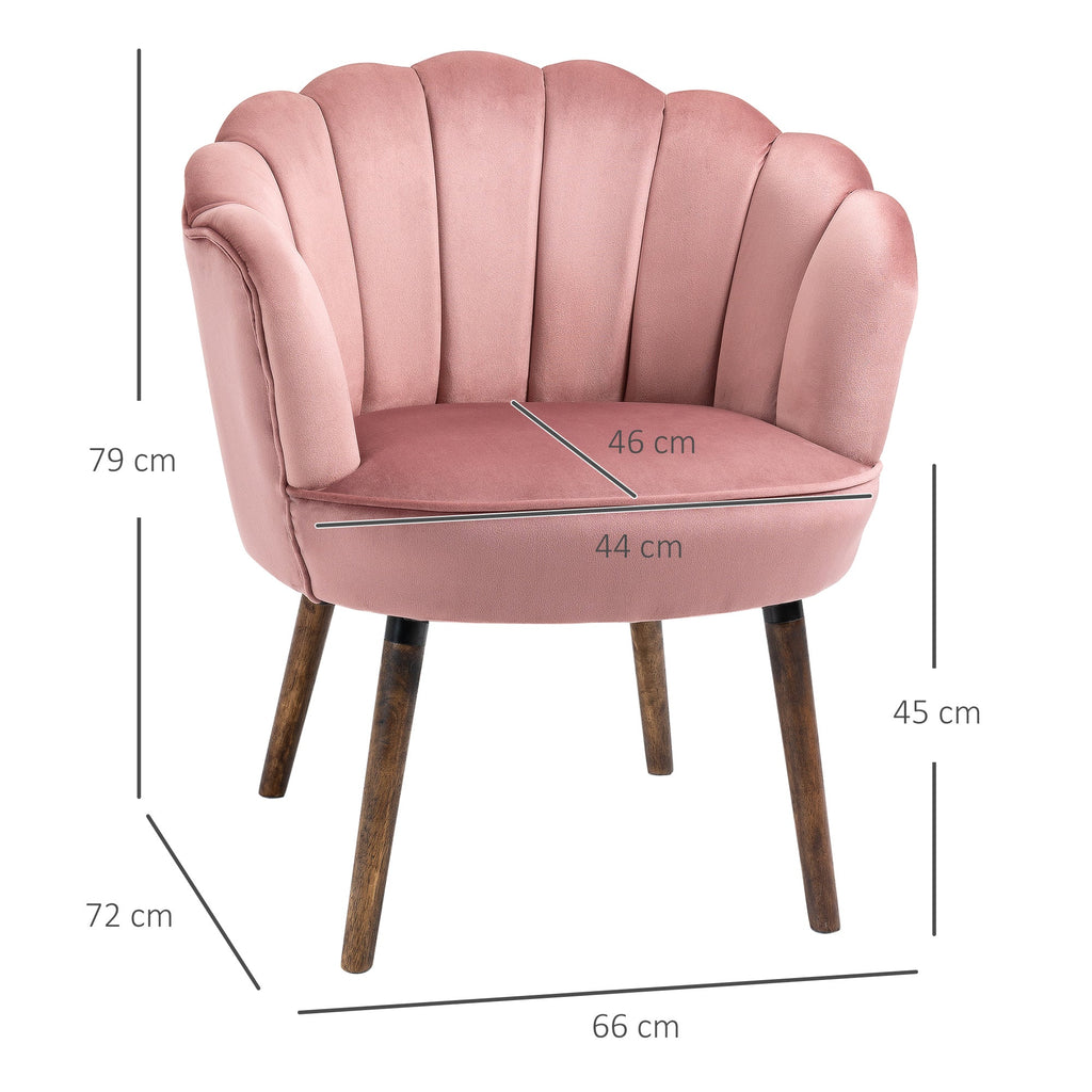 Easycomfort Poltrona Imbottita with Schienale a Conchiglia e Gambe in Legno, Poltrona in Velluto per Salotto e Camera, 66x66x78.5cm, Rosa