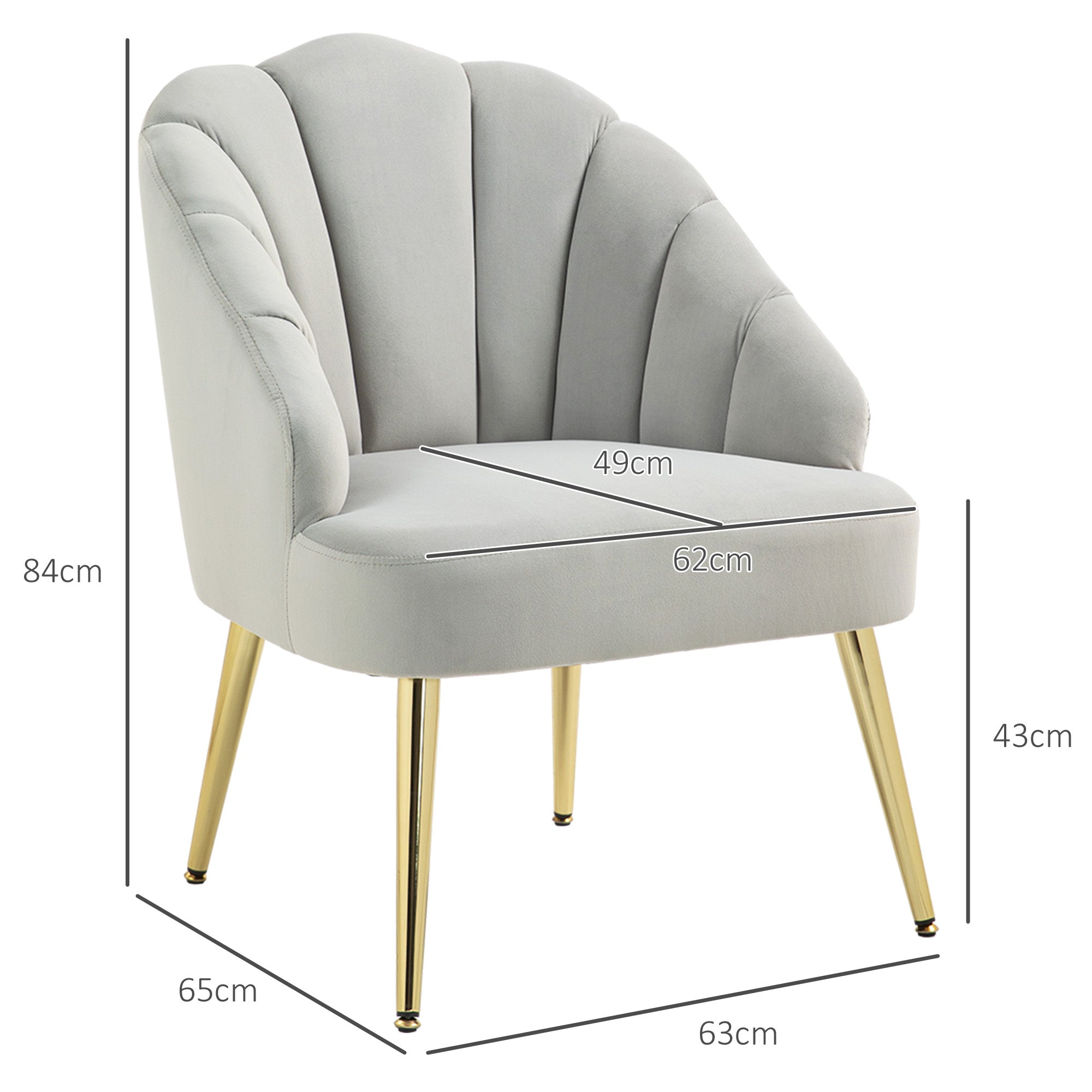 EasyComfort Fauteuil Art Deco schelp 63x65x84 cm, grijs