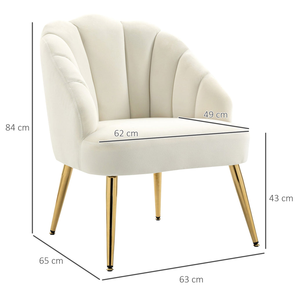 Easycomfort Poltrona in Velluto Imbottita with Schienale a Conchiglia e Gambe in Acciaio per Camera e Salotto, 63x65x84cm, Crema