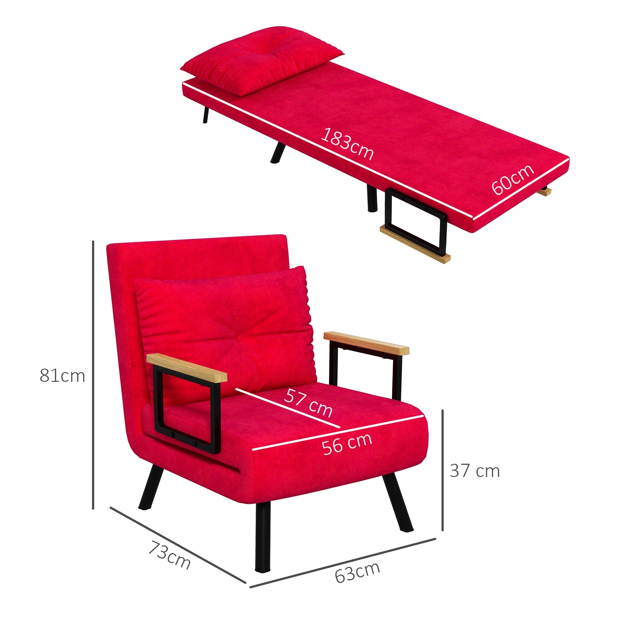 EasyComfort 3-in-1 slaapfauteuil met verstelbare rug 63x73x81 cm rood