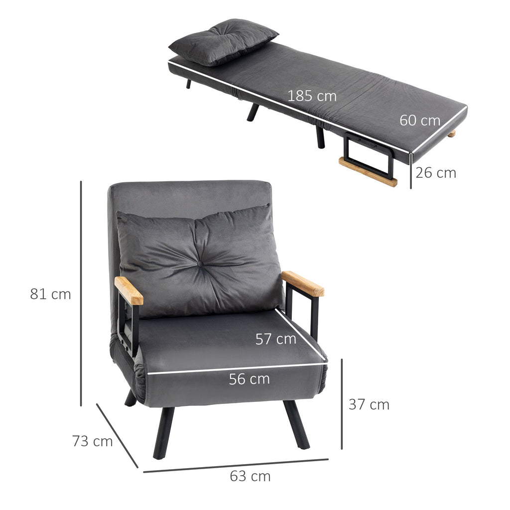 EasyComfort Poltrona Letto 3 in 1 with Schienale Reclinabile in 5 Posizioni e Cuscino, 63x73x81 cm, Grigio Scuro