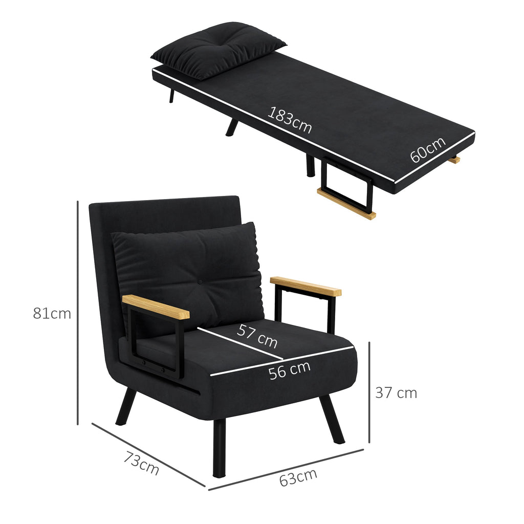 EasyComfort Poltrona Letto 3-in-1 slaapfauteuil, verstelbaar 5 posities, 63x73x81 cm, zwart