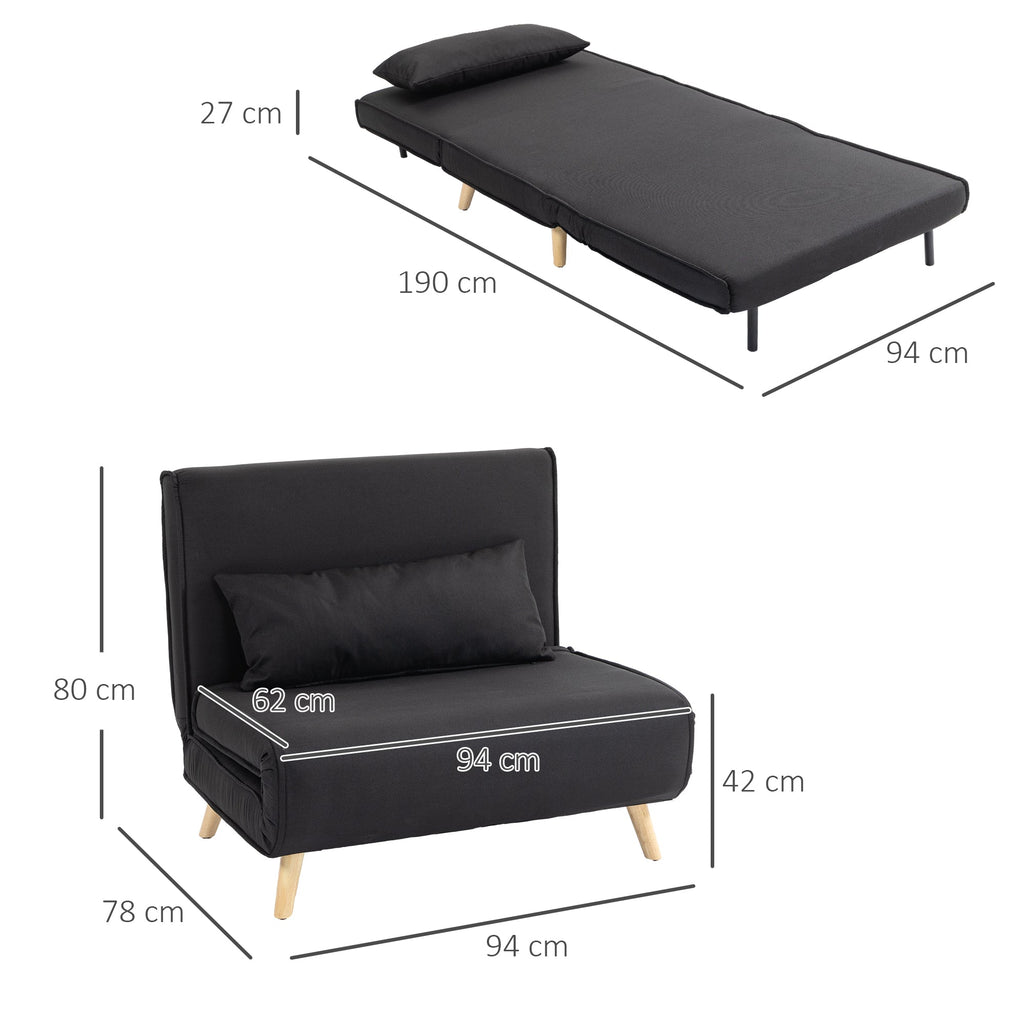 EasyComfort 3-in-1 slaapfauteuil met 6-standen rugleuning, 94x78x80 cm, zwart