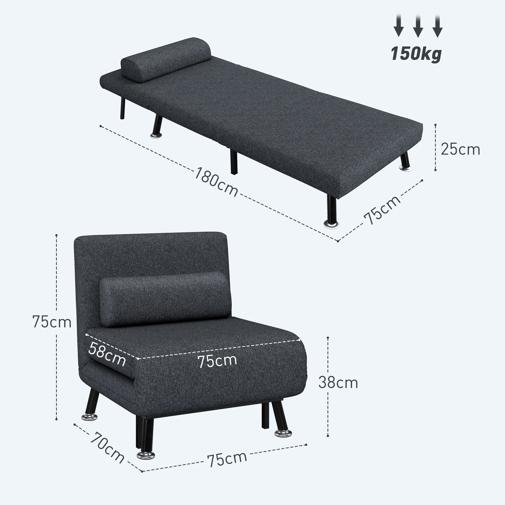EasyComfort Poltrona Letto 3-in-1 Fauteuilbed Donkergrijs