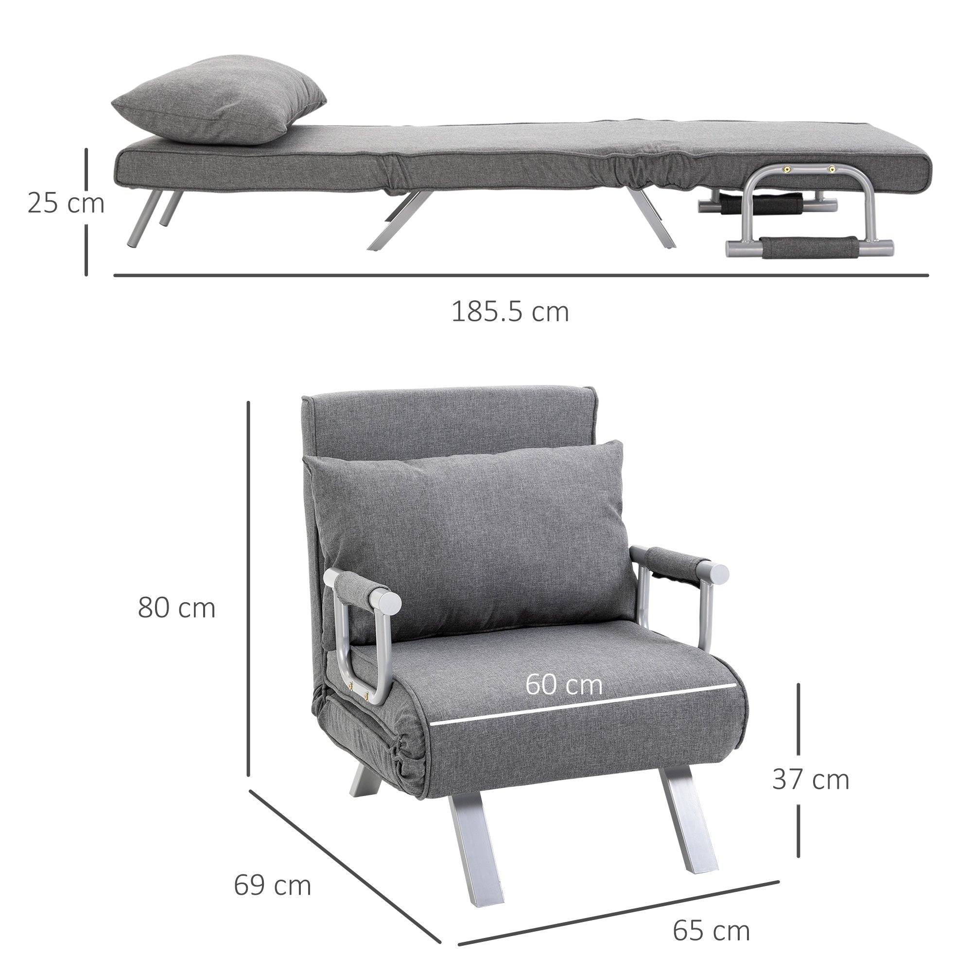 EasyComfort Slaapfauteuil 1-persoons, 5-standen rugleuning, lichtgrijs