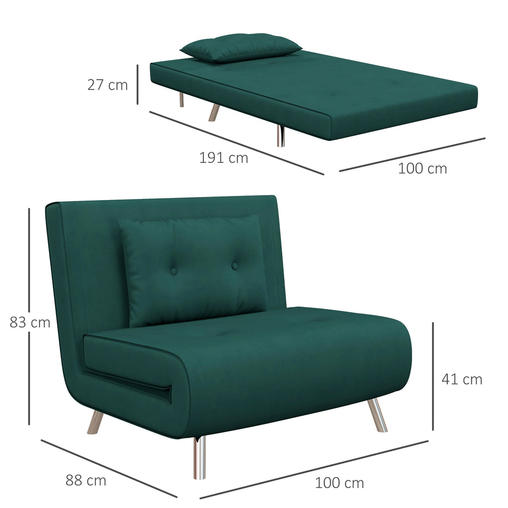 EasyComfort Poltrona Letto Singolo with Schienale Reclinabile in Velluto, 100x88x83cm, Verde Scuro
