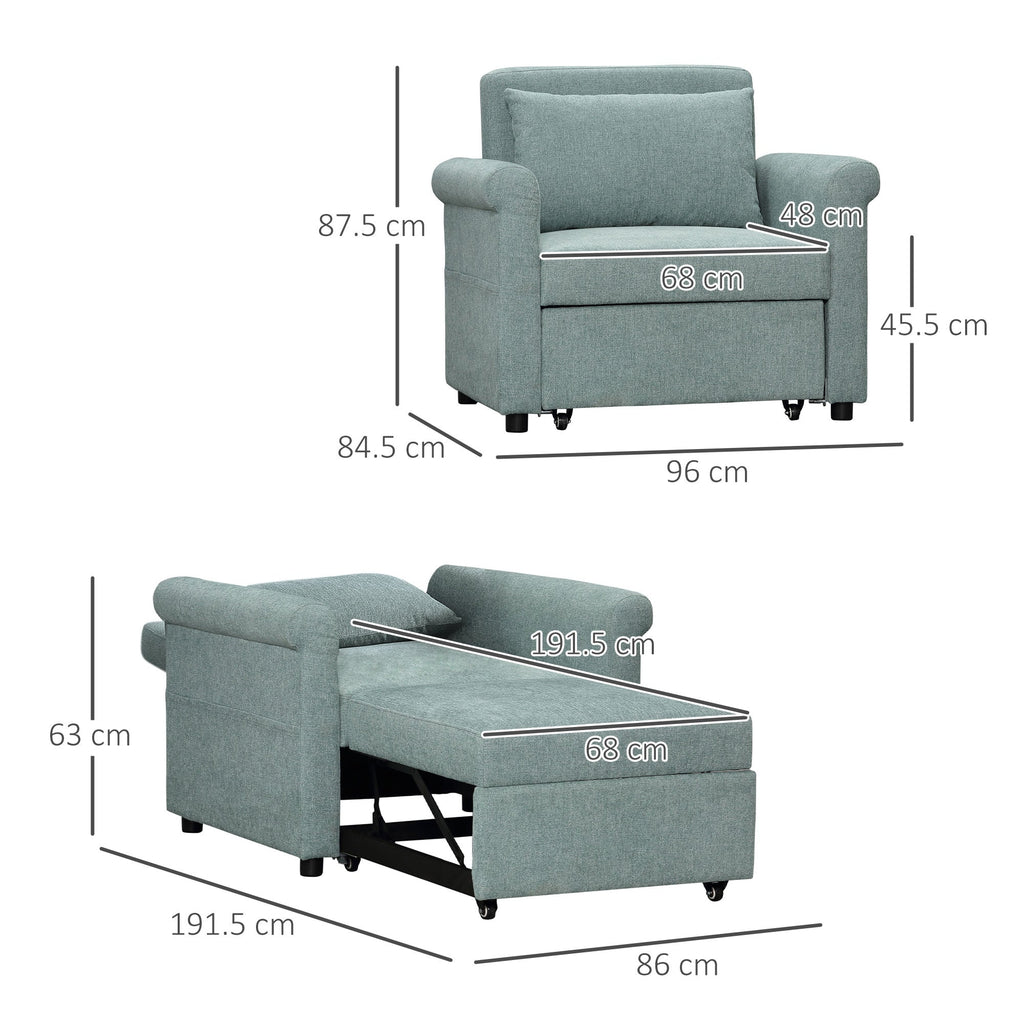Easycomfort Poltrona Letto Singolo Salvaspazio Reclinabile su 4 Livelli with Seduta Imbottita, 96x84.5x87.5cm, Verde