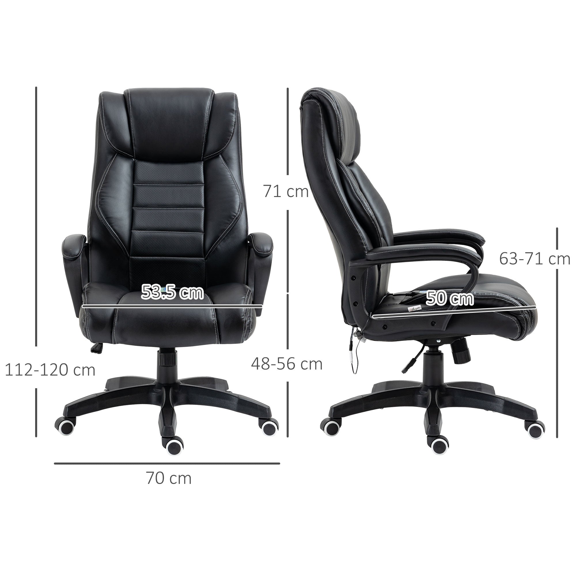 Easycomfort Poltrona Massaggiante da Ufficio a 6 Punti with Altezza Regolabile, in Similpelle Nera, 66x78x112-120 cm