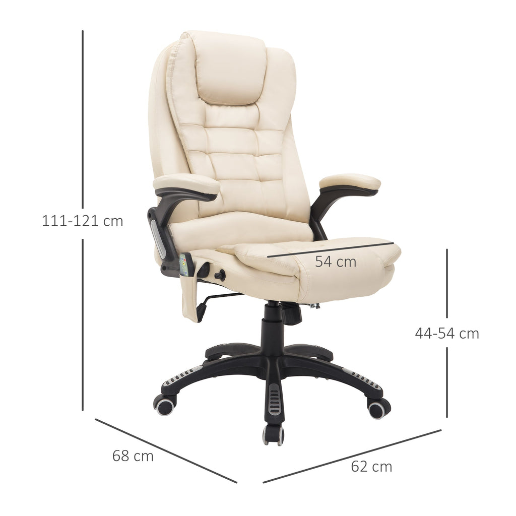 Easycomfort Poltrona Massaggiante da Ufficio ad Altezza Regolabile with 6 Punti Massaggianti, in PU, 62x68x111-121 cm, Beige