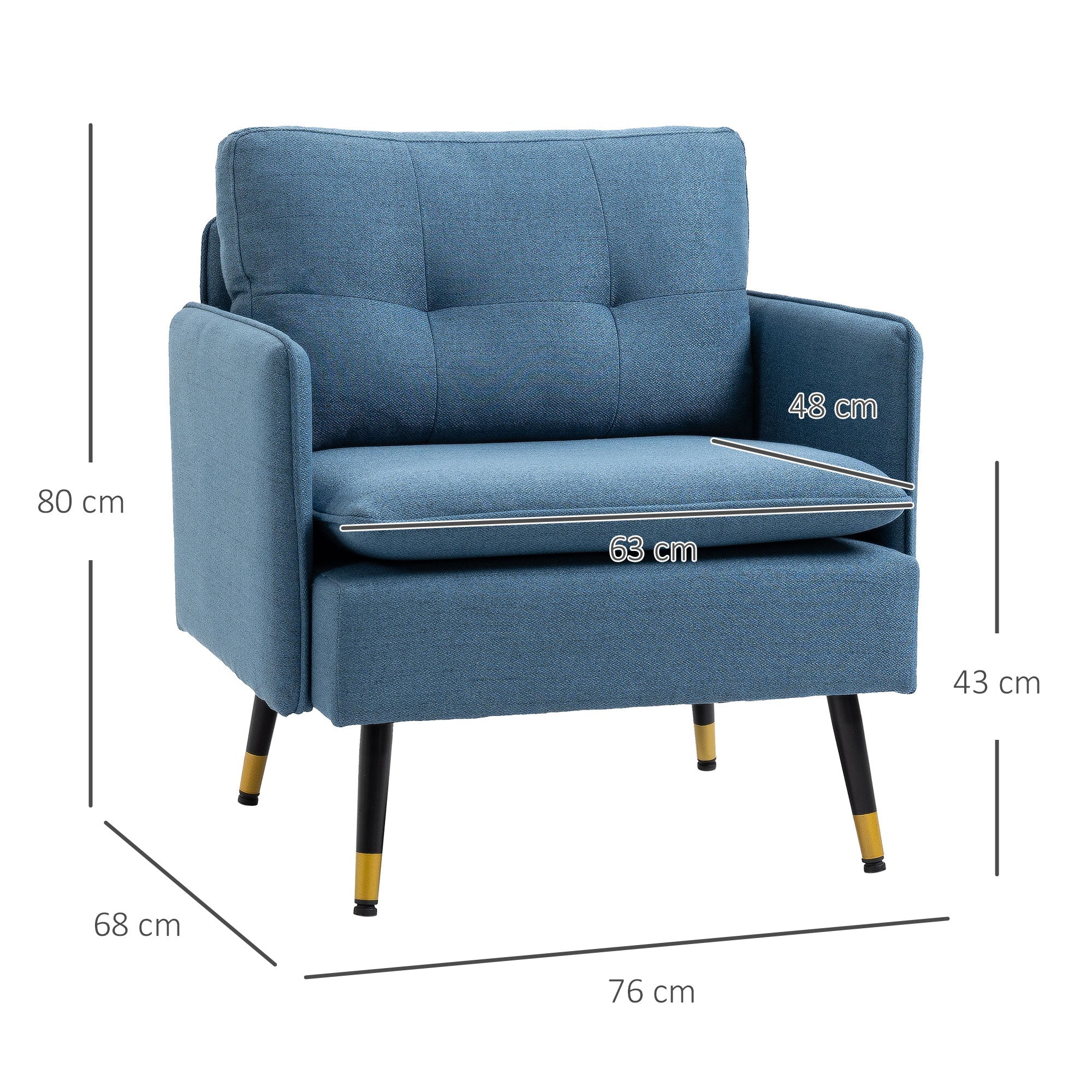 Easycomfort Poltrona Moderna da Soggiorno e Camera da Letto with Seduta Imbottita e Tessuto Effetto Lino, 76x68x80 cm, Blu