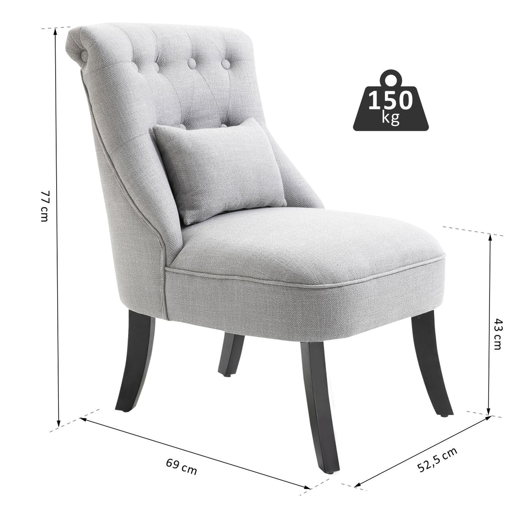 Easycomfort Poltrona per Salotto Imbottita with Cuscino e Piedini Antiscivolo, Poltrona D'Arredo in Tessuto Effetto Lino e Legno, 52.5x69x77 cm, Grigio