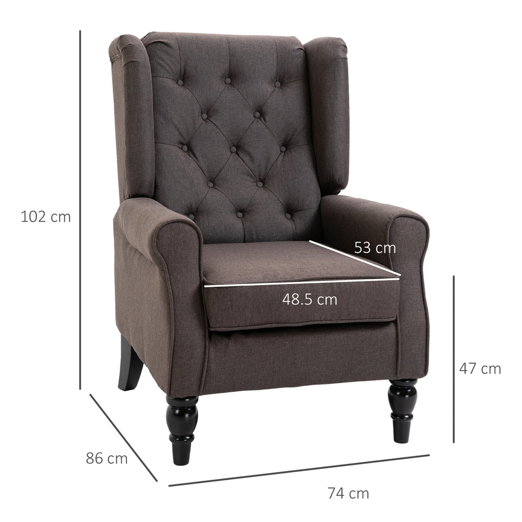 EasyComfort Poltrona per Salotto in Stile Francese with Seduta Imbottita e Cuscini, in Poliestere, 74x86x102 cm, Marrone
