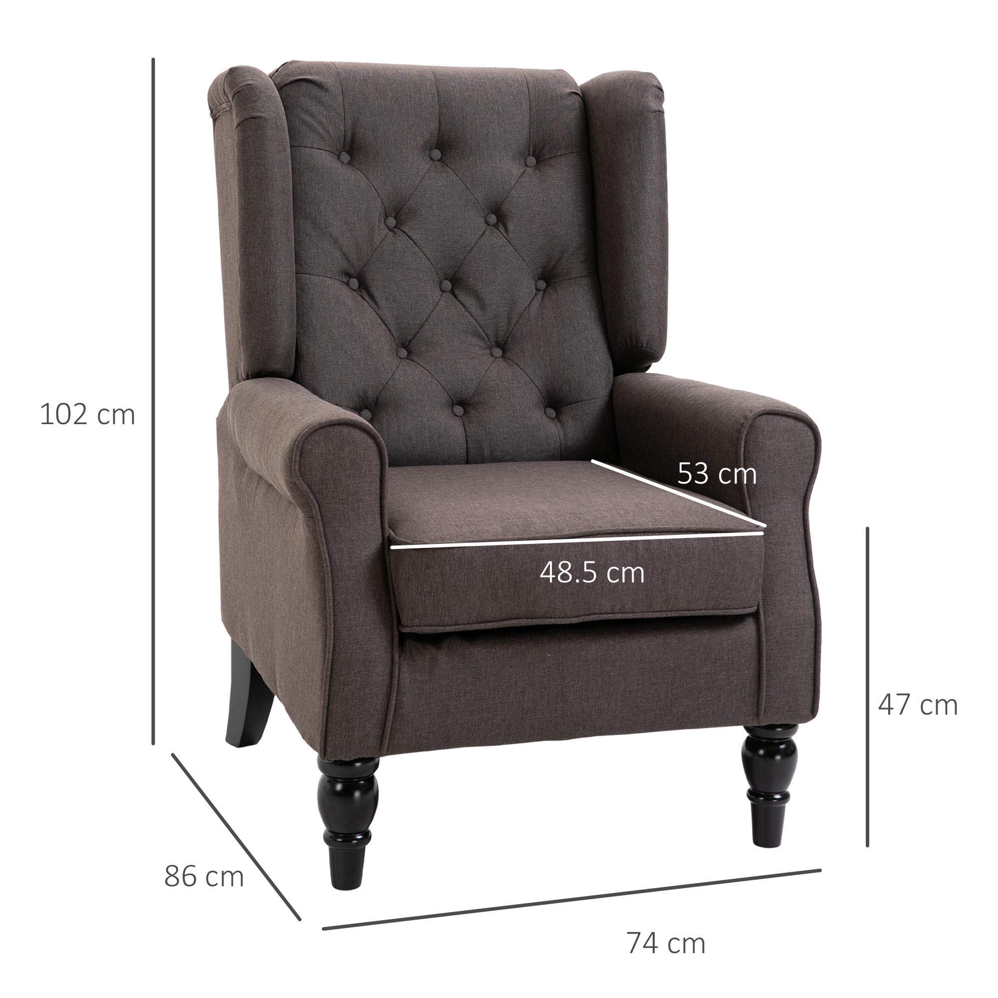 EasyComfort Poltrona per Salotto in Stile Francese with Seduta Imbottita e Cuscini, in Poliestere, 74x86x102 cm, Marrone