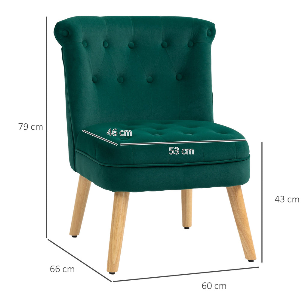 EasyComfort Poltrona per Salotto in Velluto with Seduta Imbottita e Trapuntata a Bottoni, 60x66x79 cm, Verde