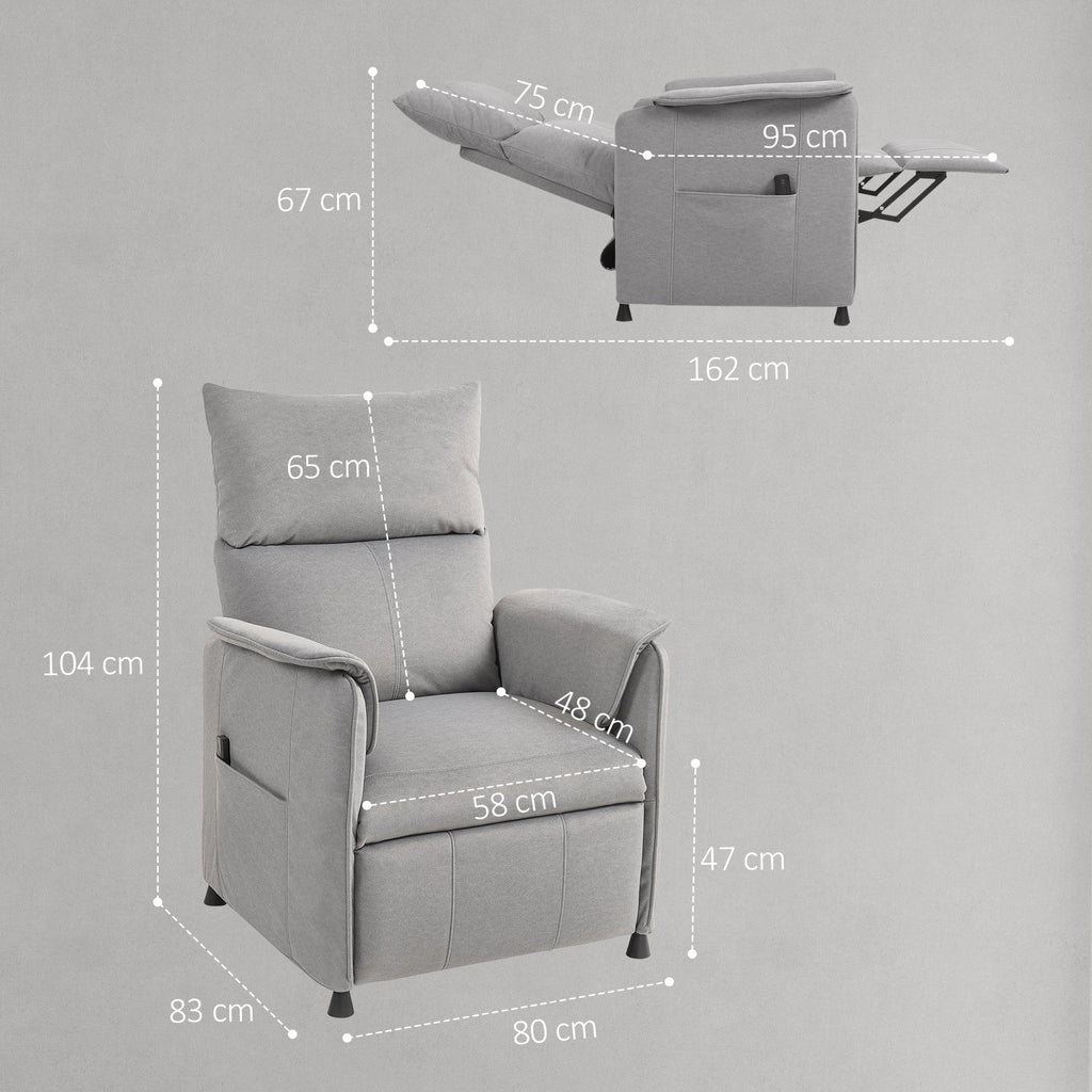 EasyComfort Poltrona Reclinabile Elettrica with Telecomando e Poggiapiedi, in Tessuto Effetto Velluto, 80x83x104 cm, Grigio