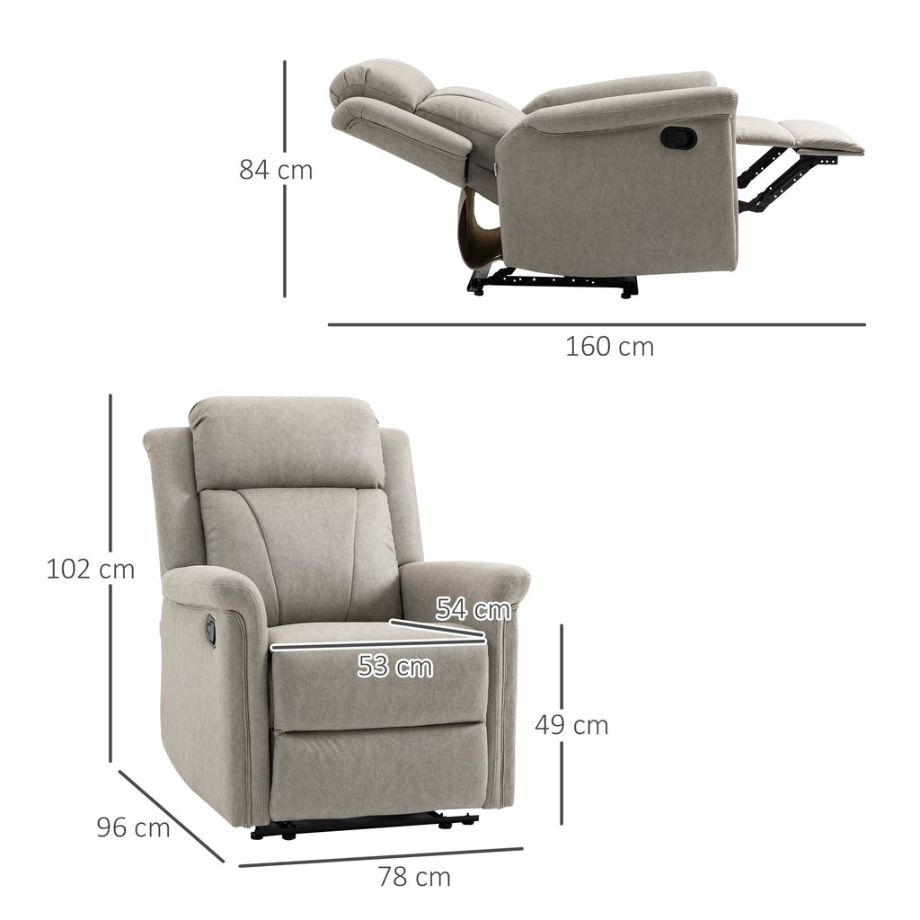 Easycomfort Poltrona Reclinabile Manualmente 135° with Poggiapiedi, Poggiatesta e Braccioli Imbottiti, 78x96x102 cm, Grigio