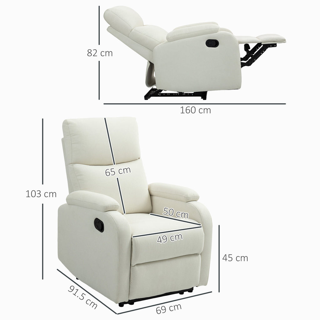 EasyComfort Poltrona Reclinabile Manualmente a 60° Extra Imbottita in Tessuto with Poggiapiedi, Crema