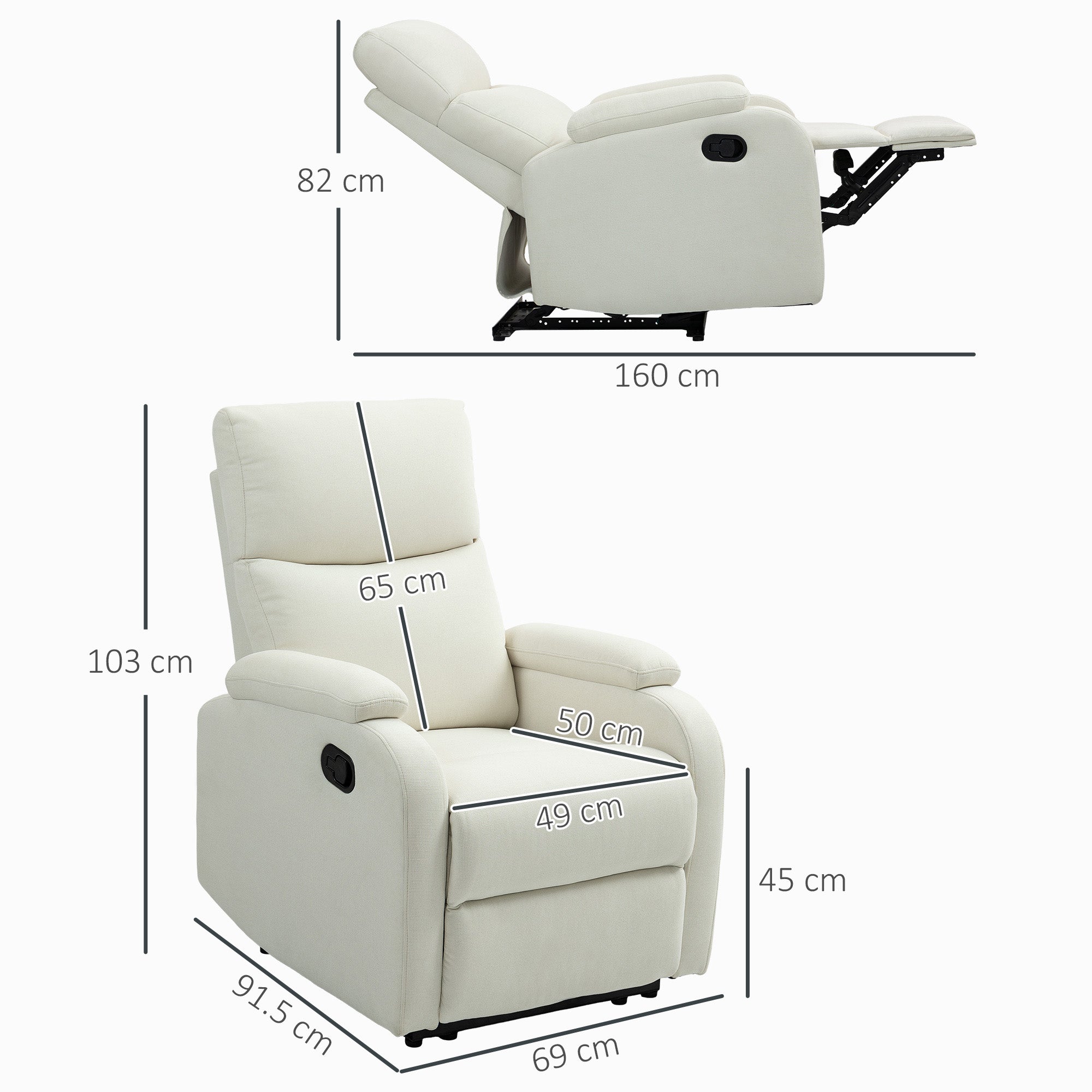EasyComfort Poltrona Reclinabile Manualmente a 60° Extra Imbottita in Tessuto with Poggiapiedi, Crema