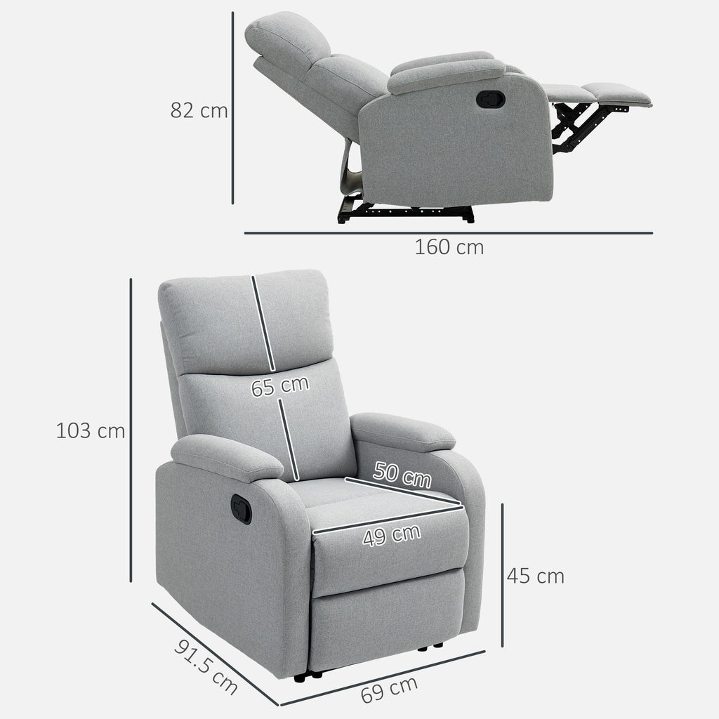 EasyComfort Poltrona Reclinabile Manualmente a 60° Extra Imbottita in Tessuto with Poggiapiedi, Grigio