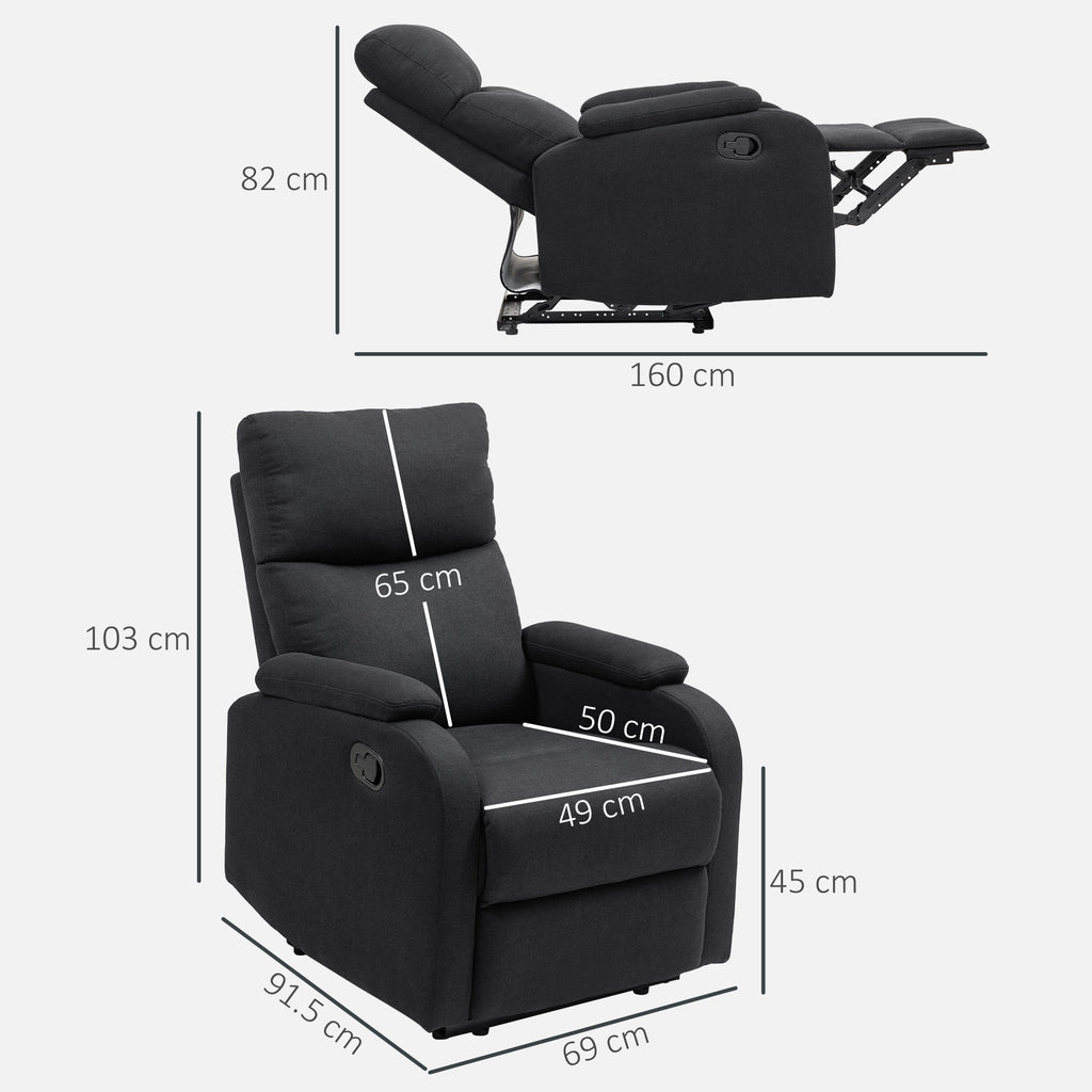 EasyComfort Reclinabele fauteuil handmatig 60° extra gevoerd, stof, zwart