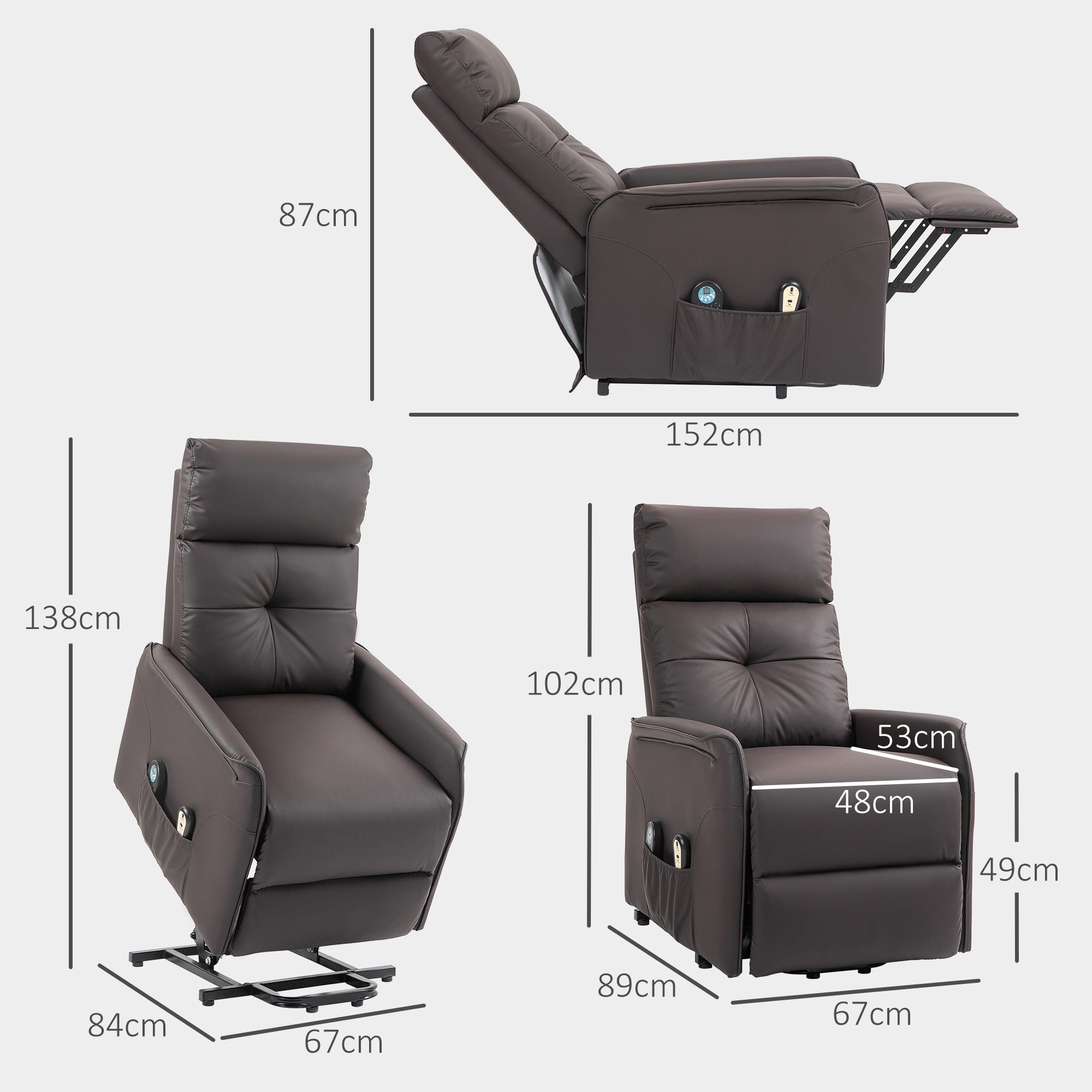 EasyComfort Relaxfauteuil met opsta‑functie, 8‑punts massage, bruin
