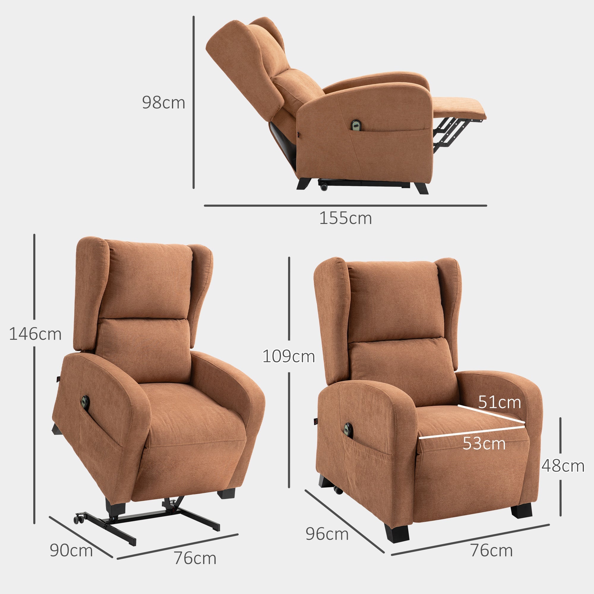 EasyComfort Relax opsta-fauteuil, fluweel, rugleuning 160°, donkerbruin