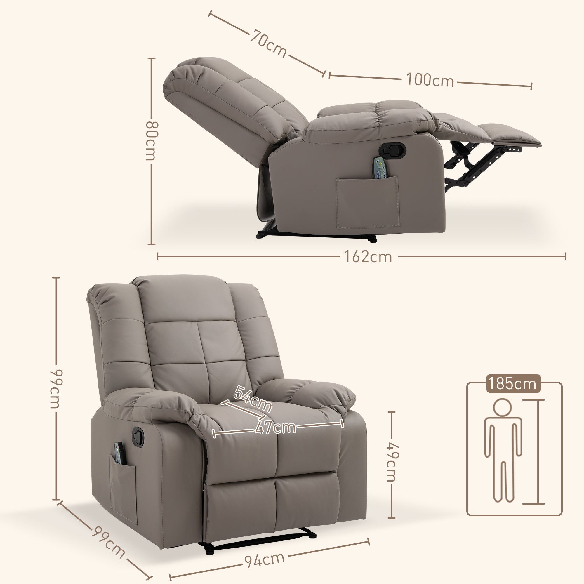 EasyComfort Poltrona Relax fauteuil met 8 massagepunten, verstelbaar tot 165°