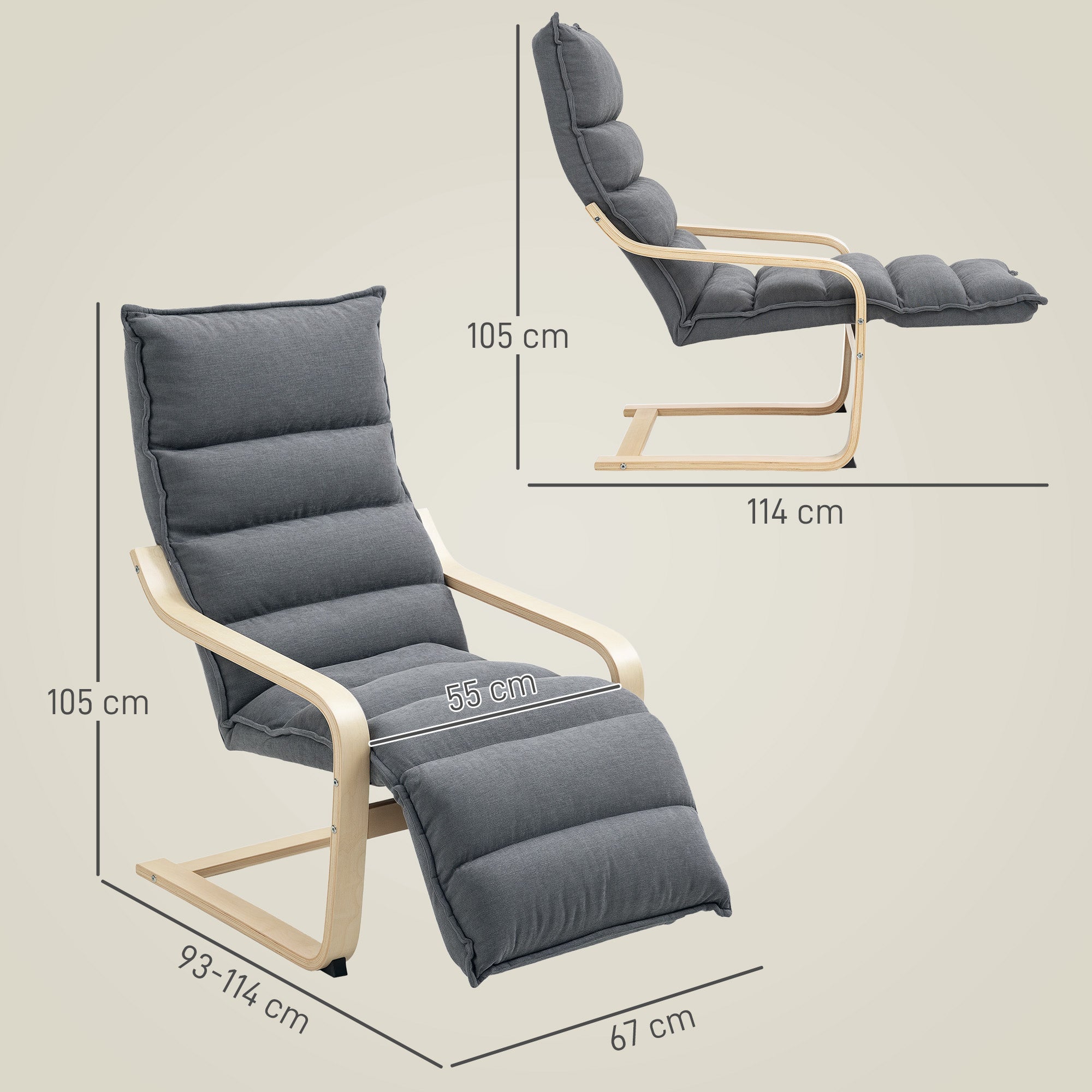 EasyComfort Poltrona Relax in Legno fauteuil, donkergrijs