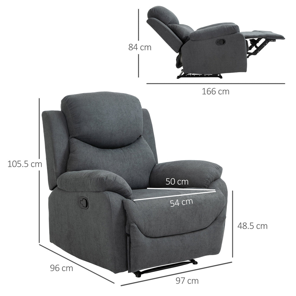 Easycomfort Poltrona Relax Manuale Ergonomica in Tessuto, Poltrona Reclinabile a 150° e Poggiapiedi per Casa e Ufficio, 93x88x102cm, Grigio Scuro
