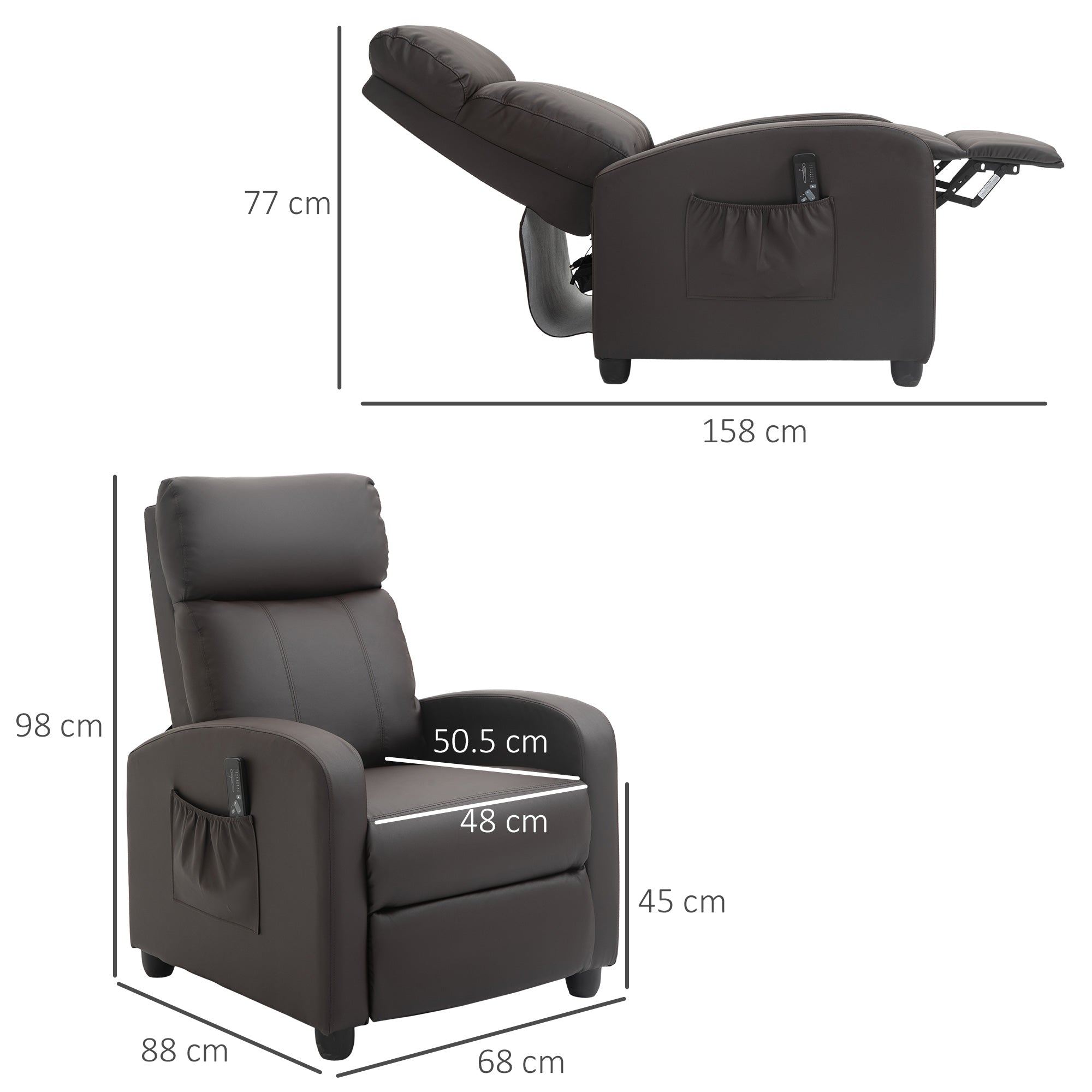 EasyComfort Poltrona Relax Massaggiante — Relaxfauteuil met 8 massagestanden, bruin