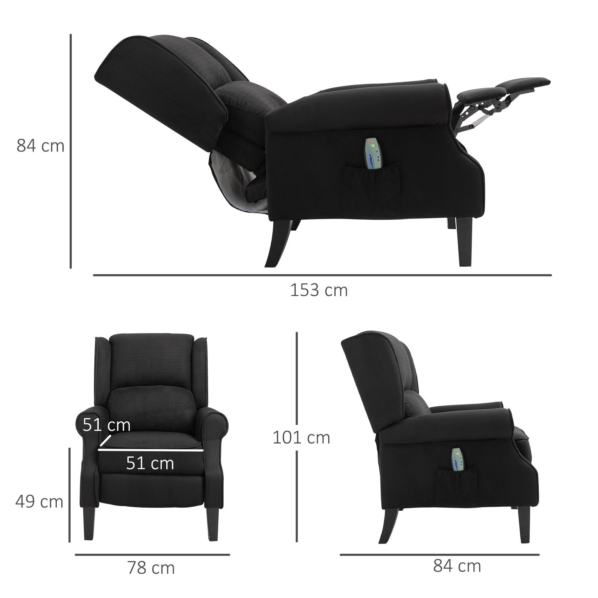 EasyComfort Relax-massagefauteuil met afstandsbediening 78x83x101 cm zwart