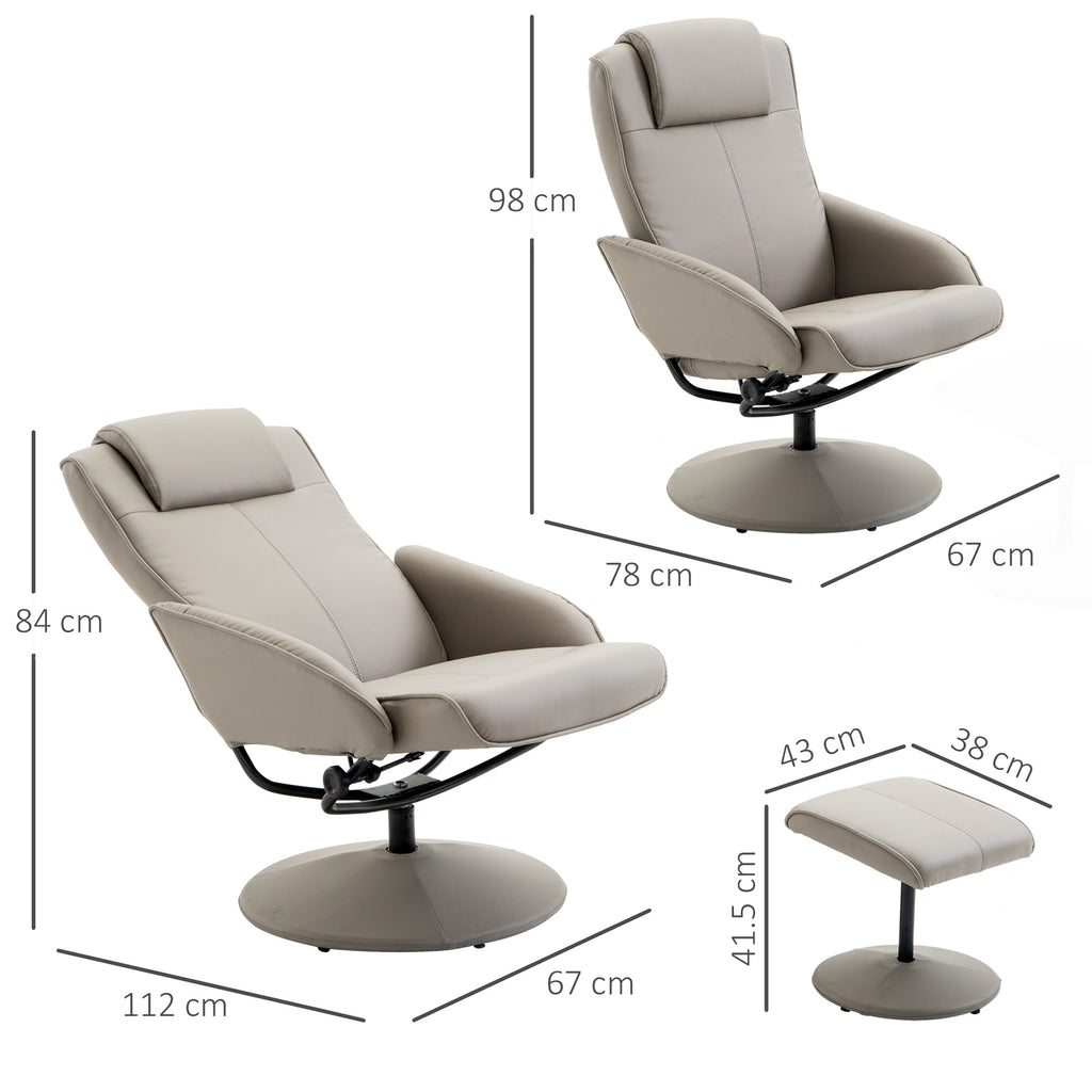 Easycomfort Poltrona Relax Reclinabile with Pouf Poggiapiedi Abbinato e Rivestimento in Finta pelle, 71x78x101cm, Grigia