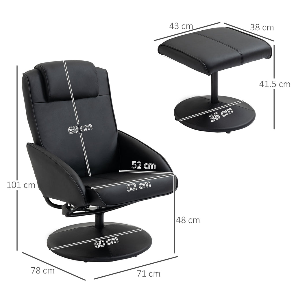 Easycomfort Poltrona Relax Reclinabile with Pouf Poggiapiedi Abbinato e Rivestimento in Finta pelle, black
